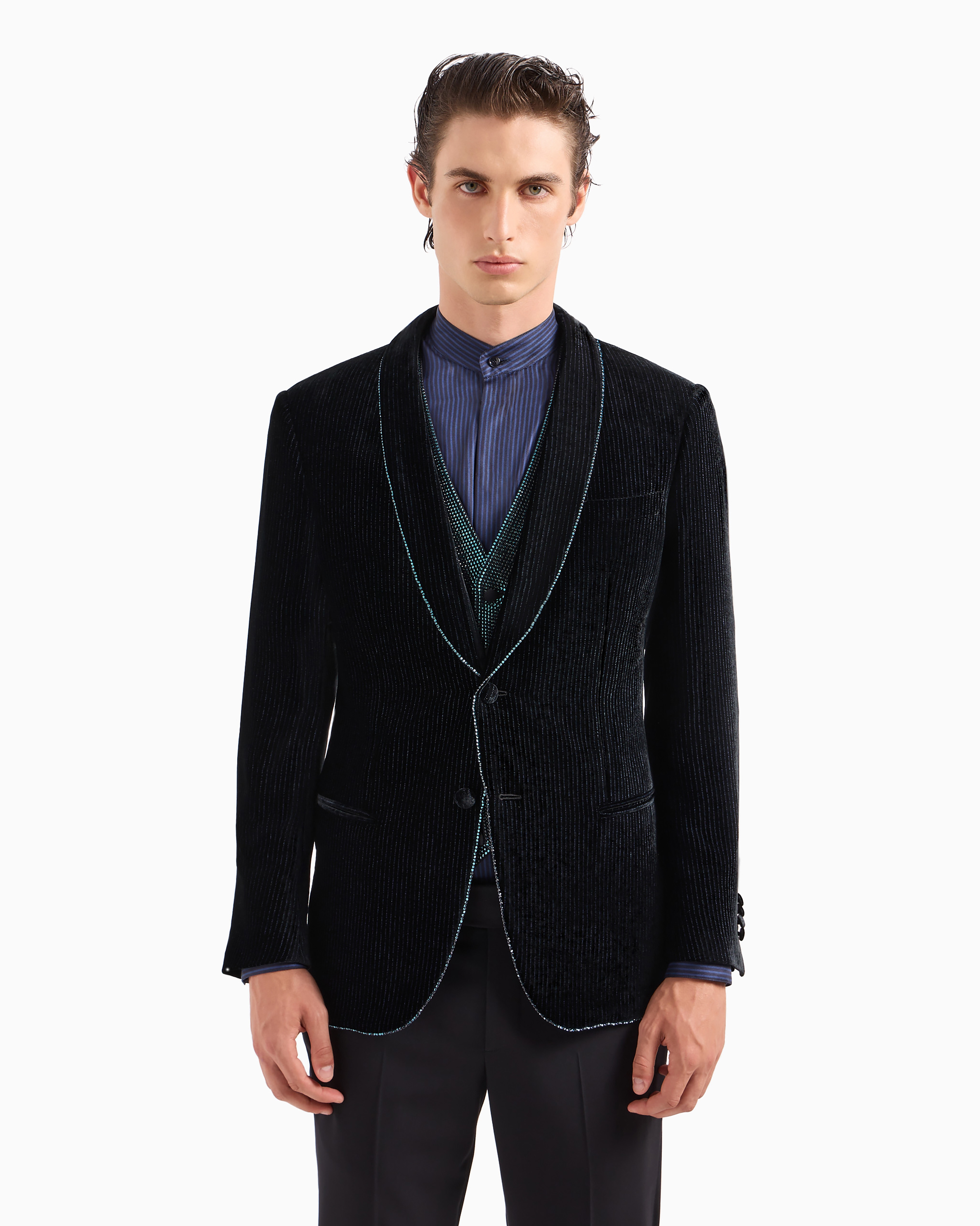 Soho line single-breasted tuxedo jacket in rhinestone