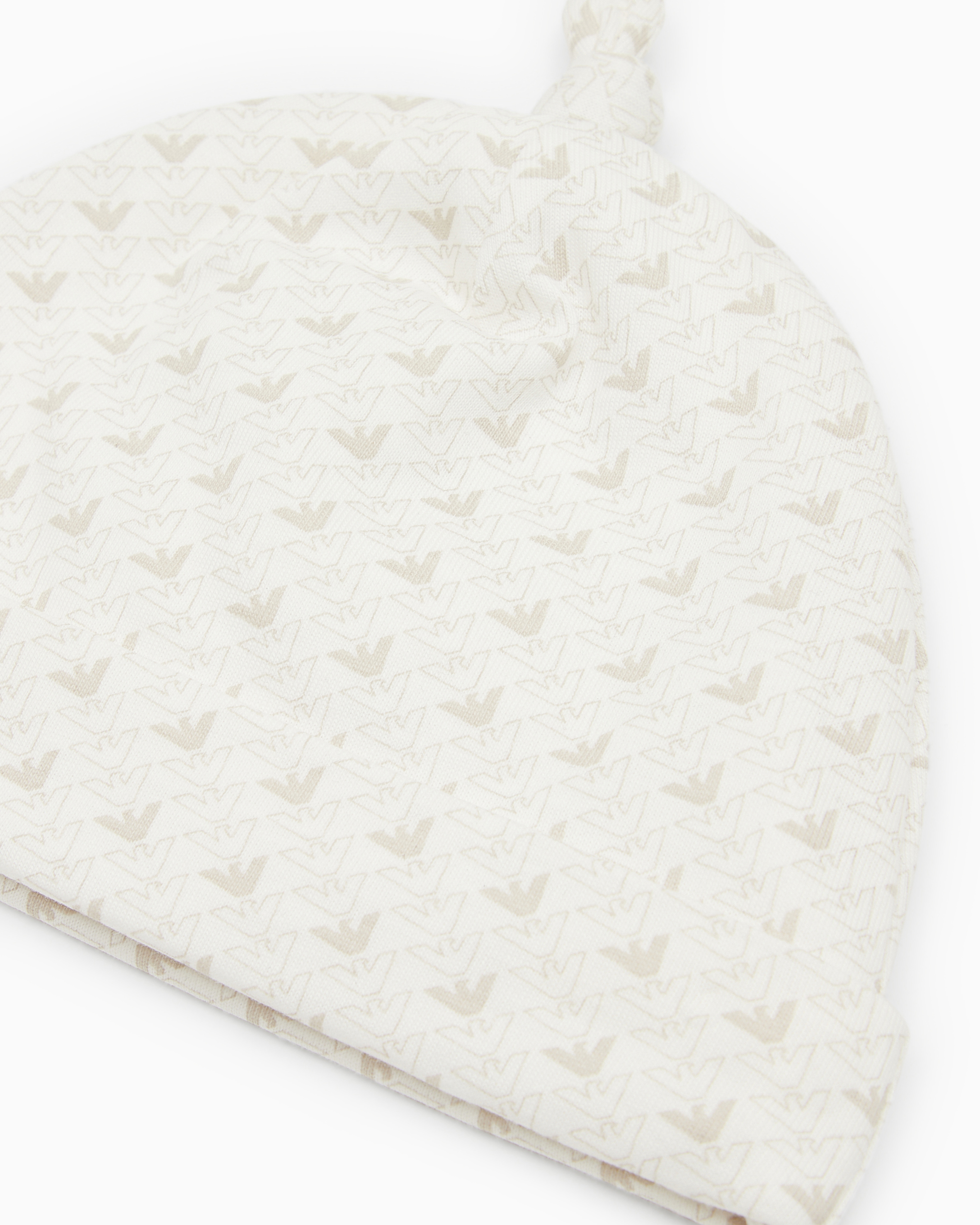 Emporio Armani - Jersey beanie with op-art eagles, Unisex Junior, Beige, Size: