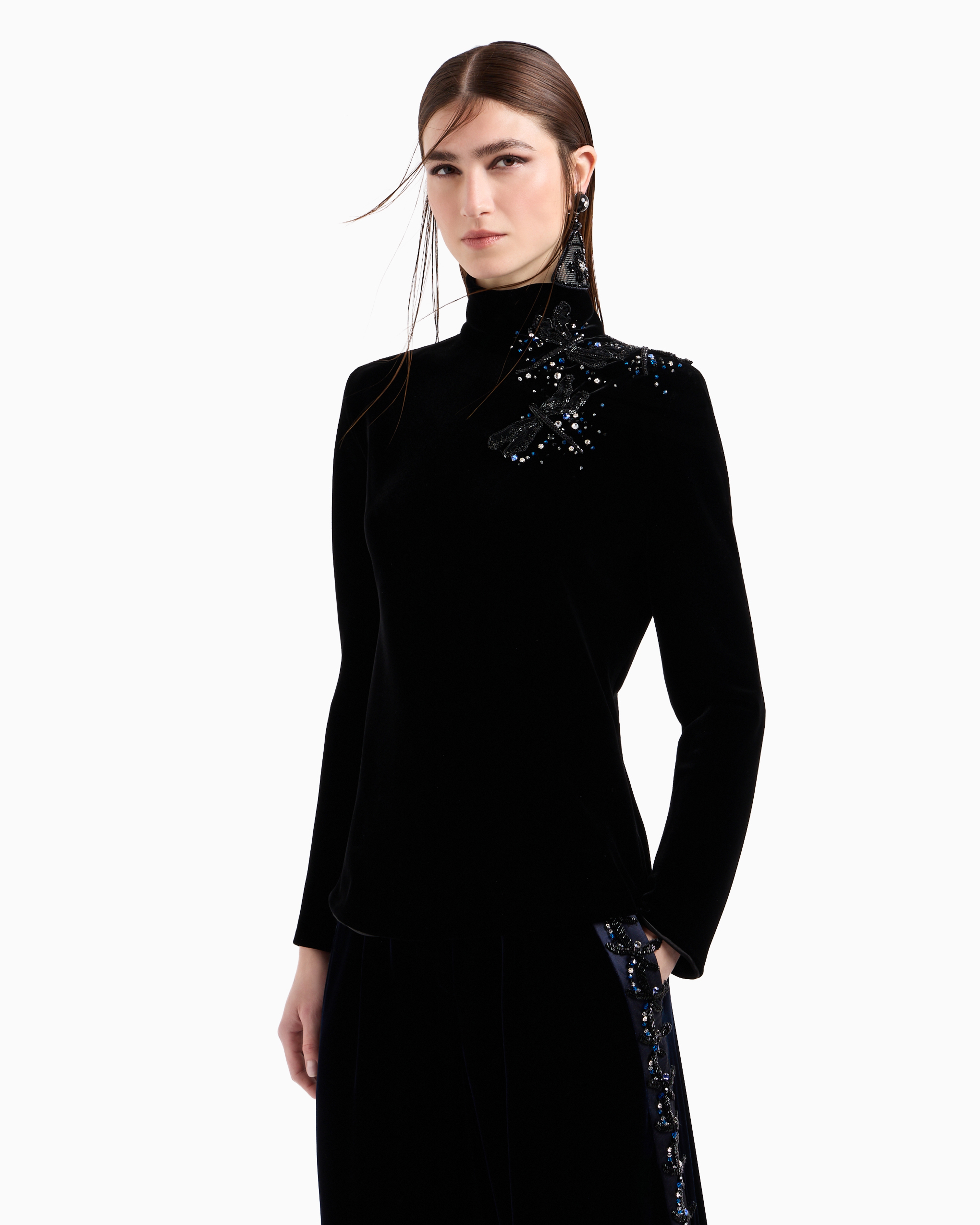 Giorgio Armani Velvet Blouse With Dragonfly Embroidery In Black