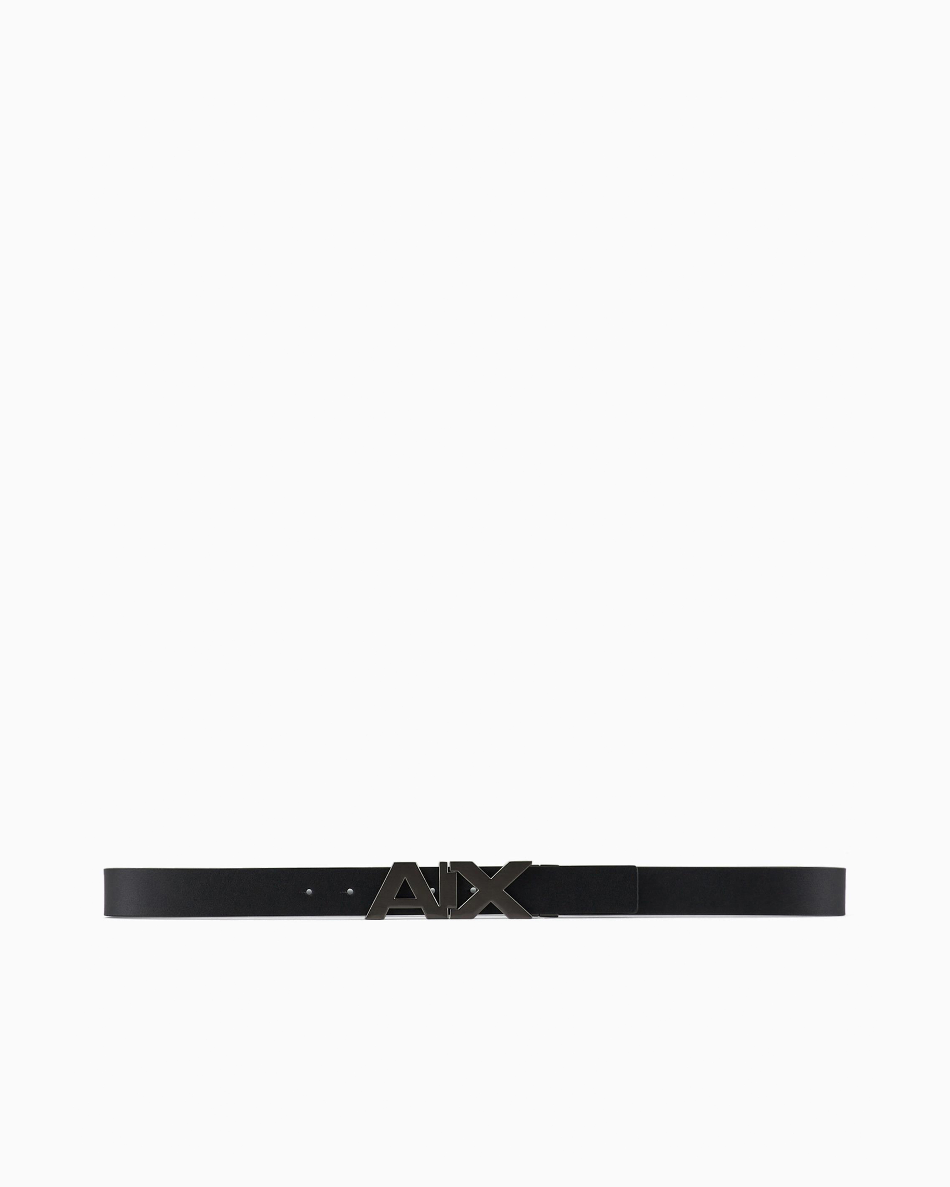 Armani Exchange - Reversible leather belt with satin metal logo buckle, Man, Black, Size: