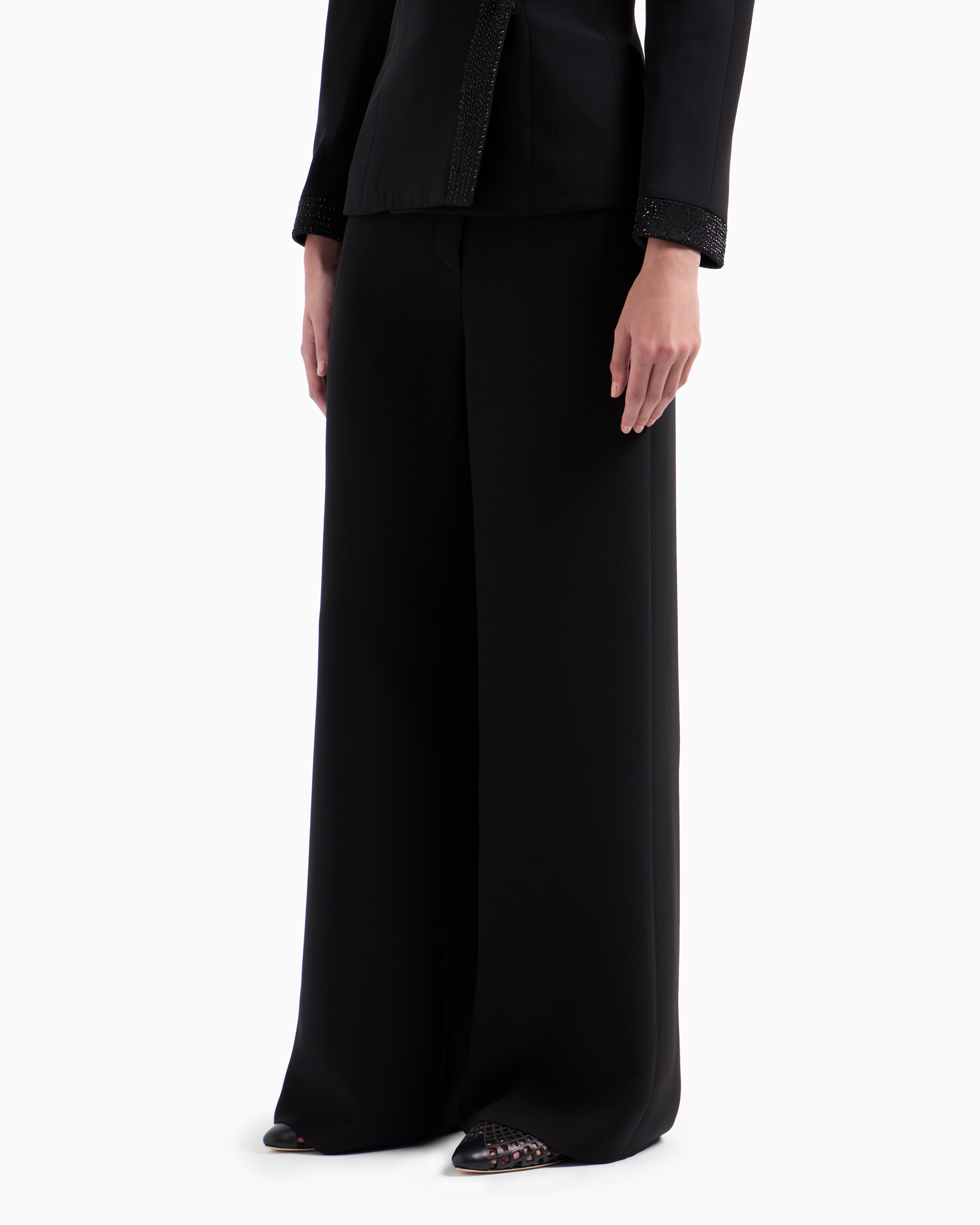 Giorgio Armani Silk Cady Trousers With An Embroidered Waistband In Black