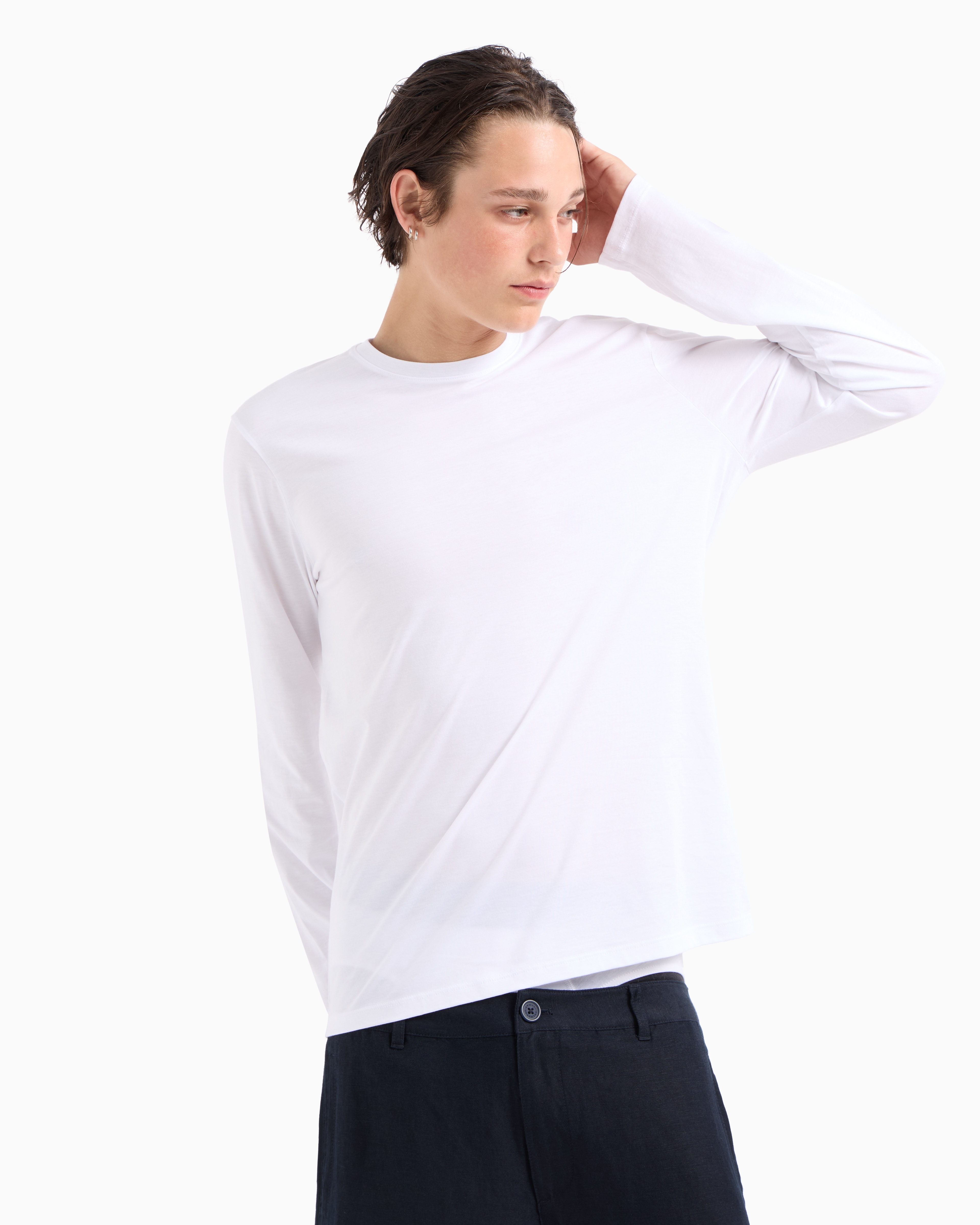 Armani Exchange - Pima Cotton Long Sleeve T-Shirt, Man, White, Size: