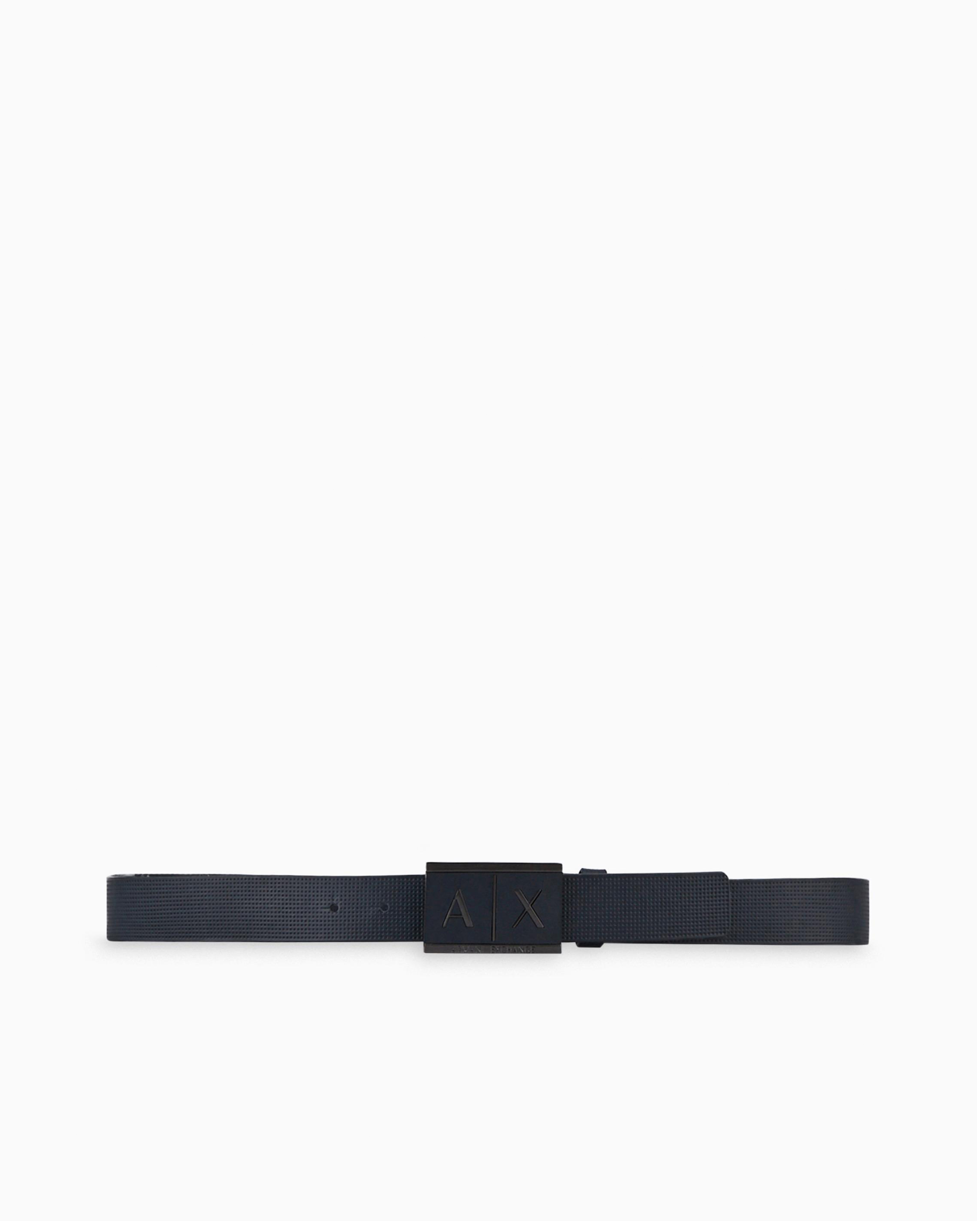 Armani Exchange - Leather belt with rectangular buckle, Man, Navy Blue, Size: