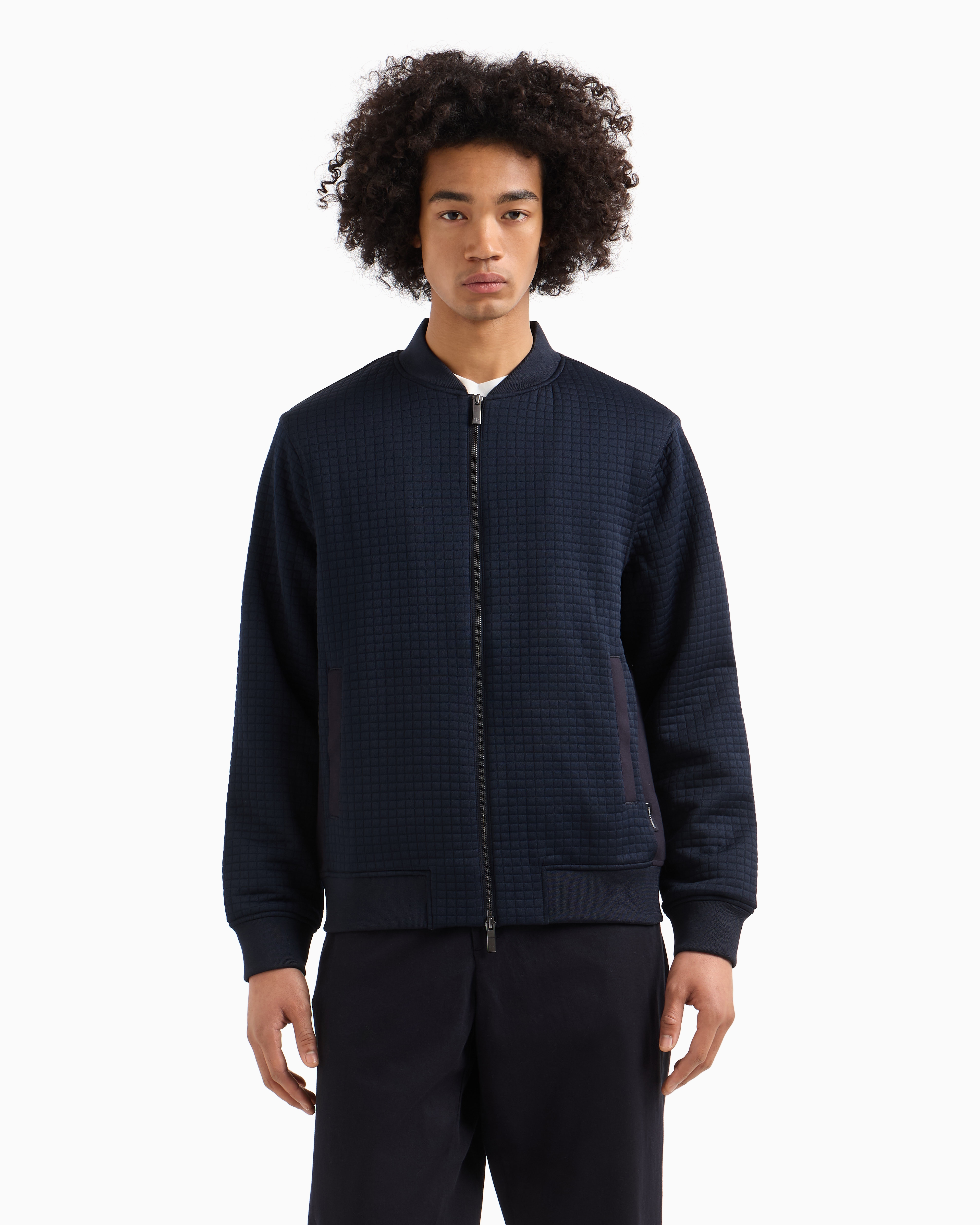 Armani Exchange - Bomber jacket with zip stretch fabric, Man, Navy Blue, Size: