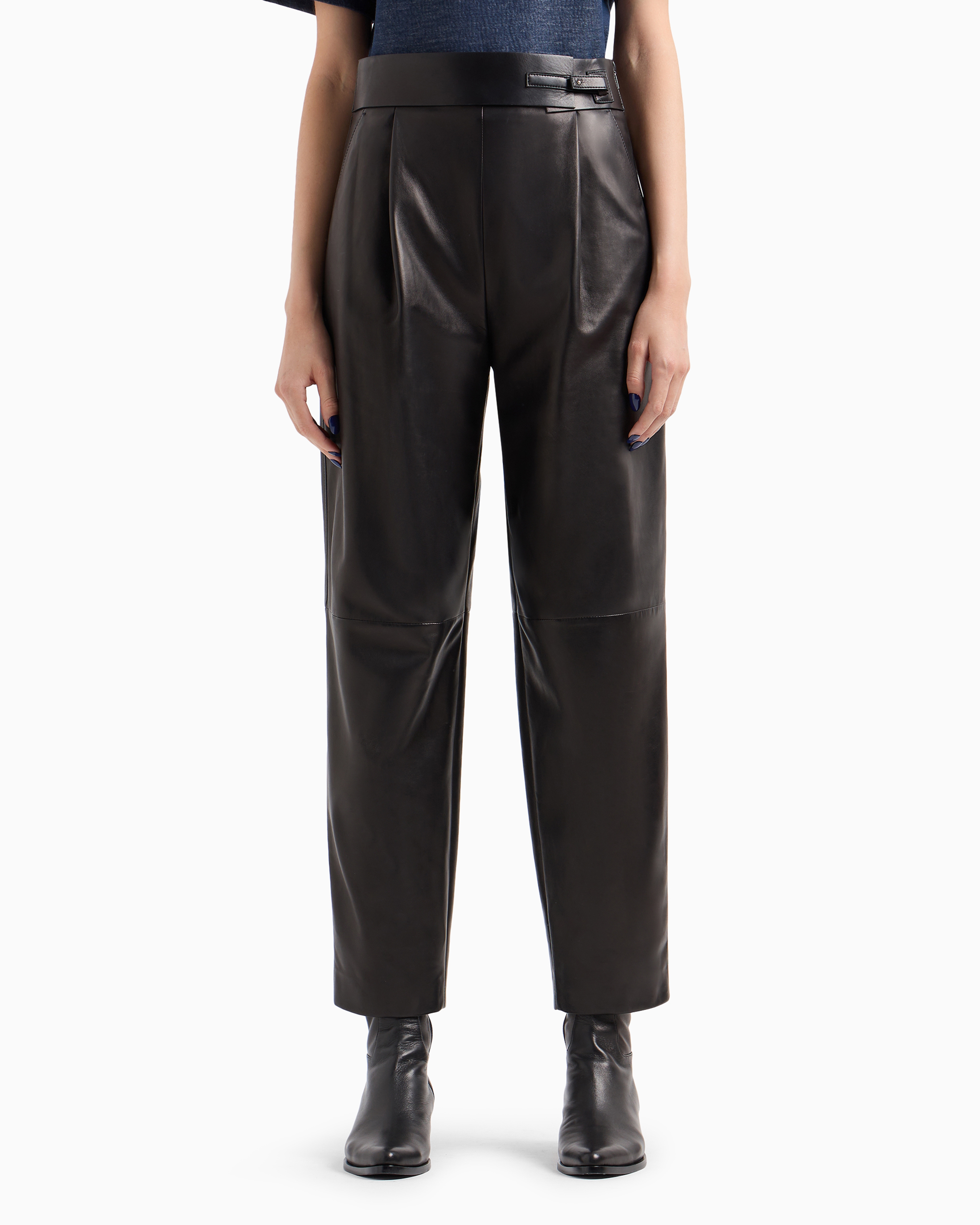 Giorgio Armani Black Leather Pant In Black