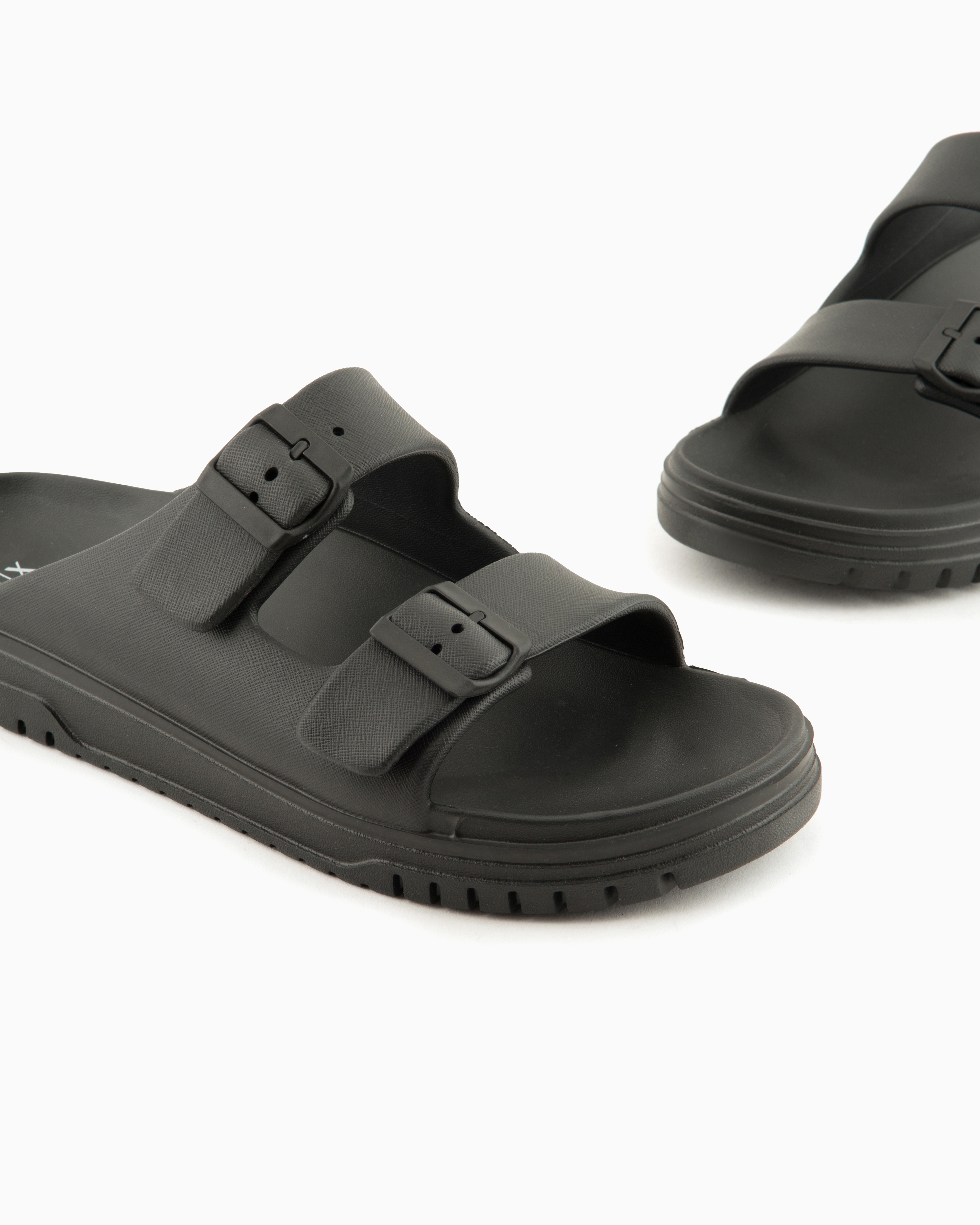 Armani Exchange - Slippers with two straps and buckles, Man, Black, Size: