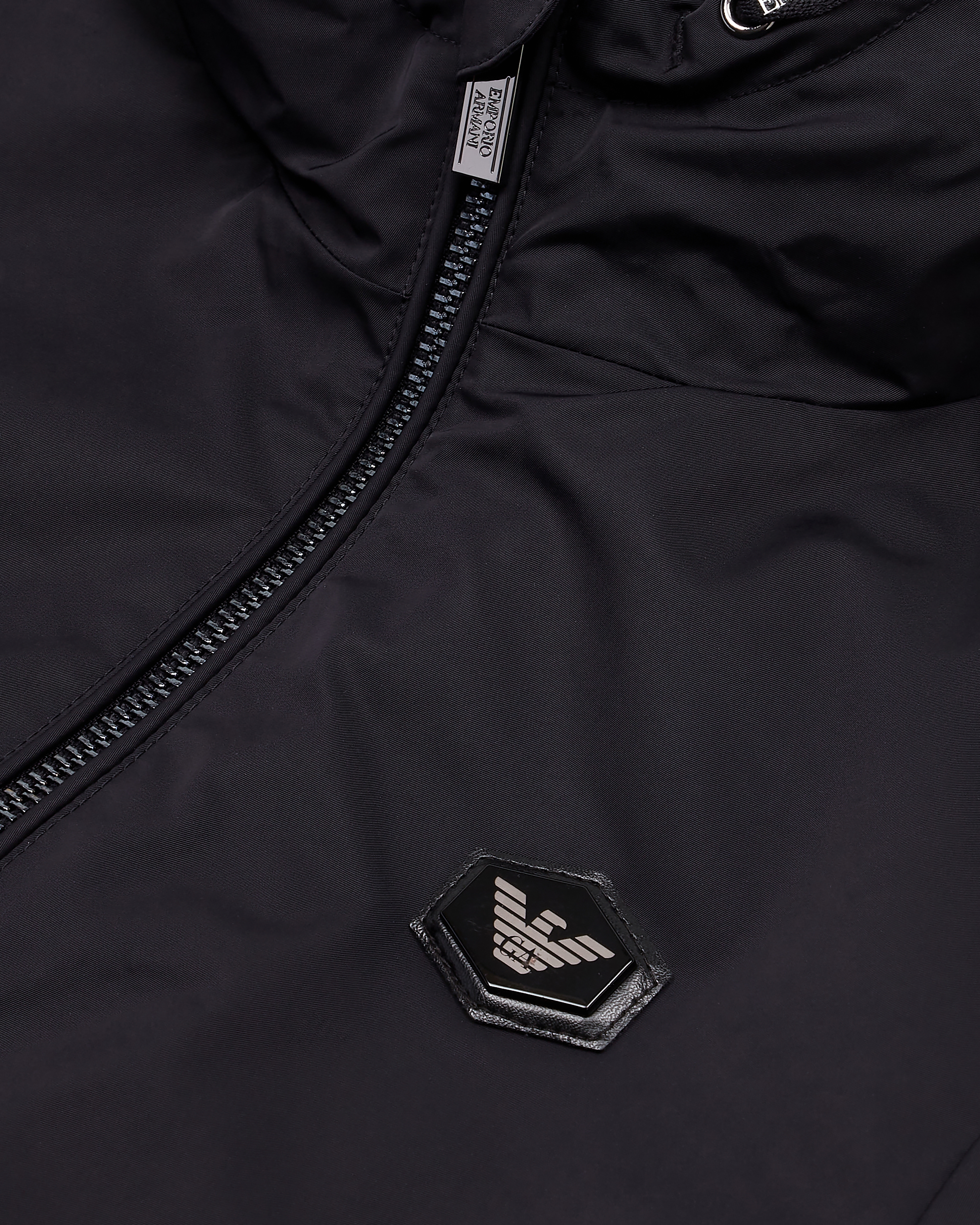 Emporio Armani - Hooded, water-repellent nylon jacket with logo patch, Boy, Navy Blue, Size: