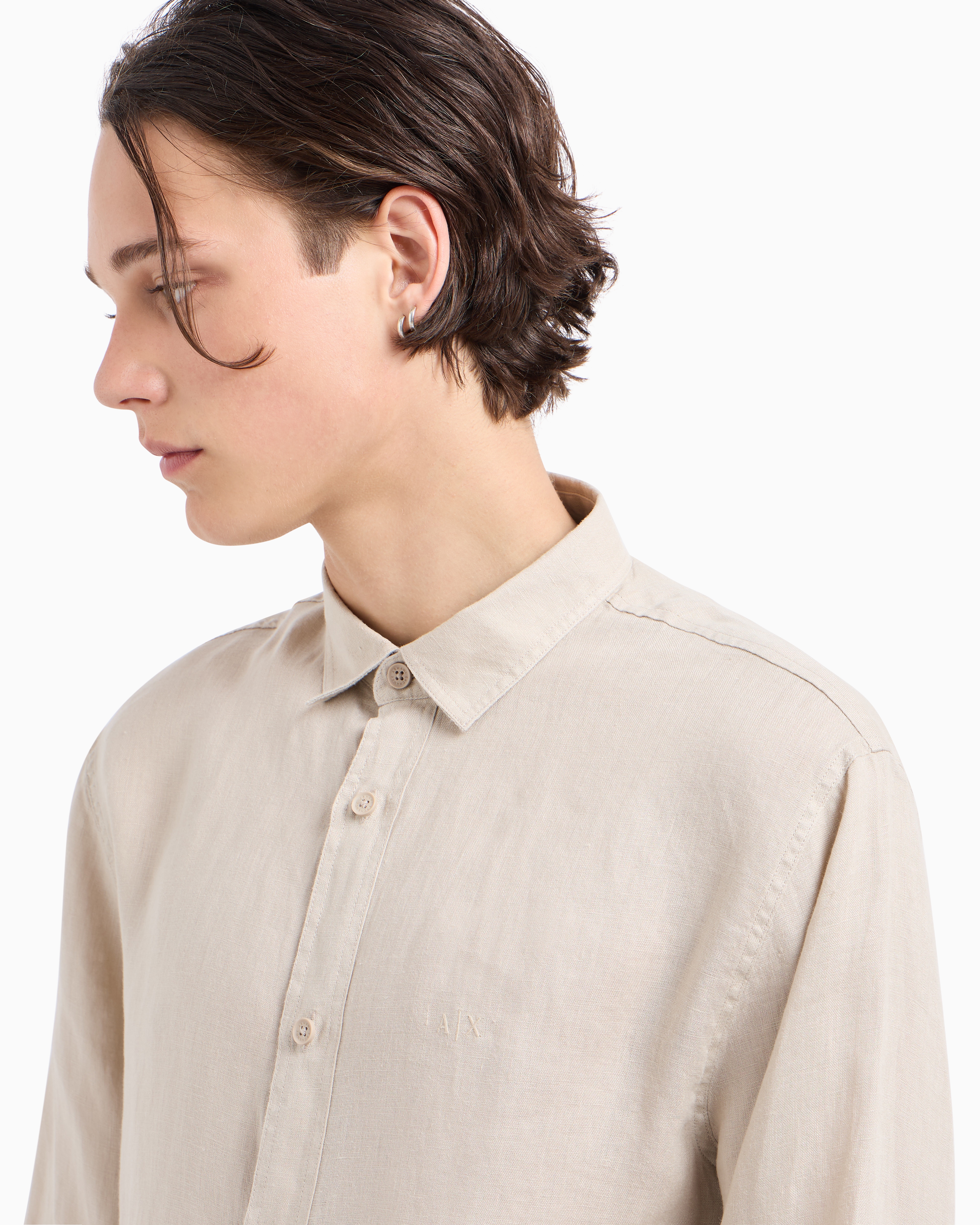 Armani Exchange - Regular fit cotton shirt, Man, Beige, Size: