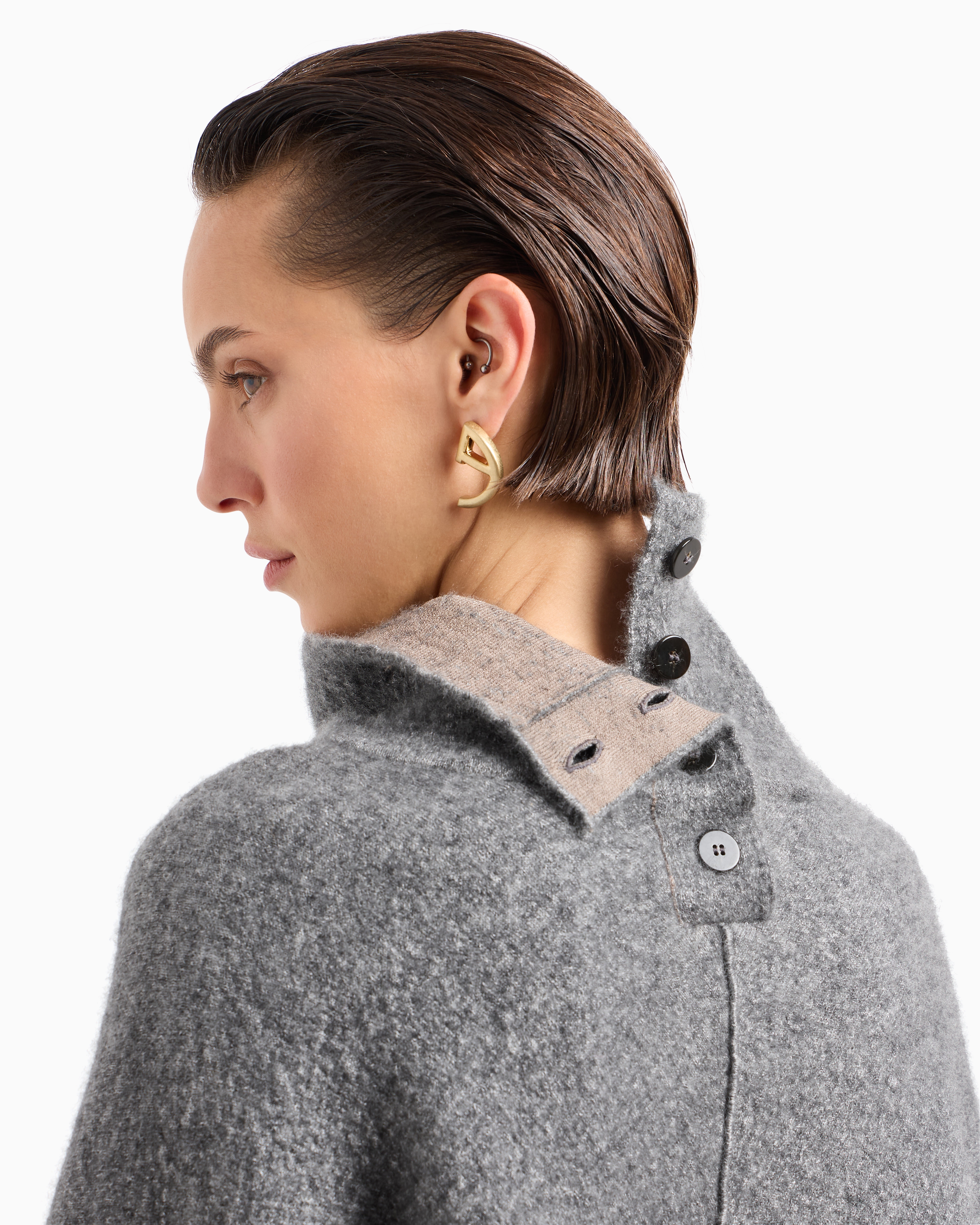 Giorgio Armani Viscose, Cashmere And Silk Mock-neck Jumper In Gray