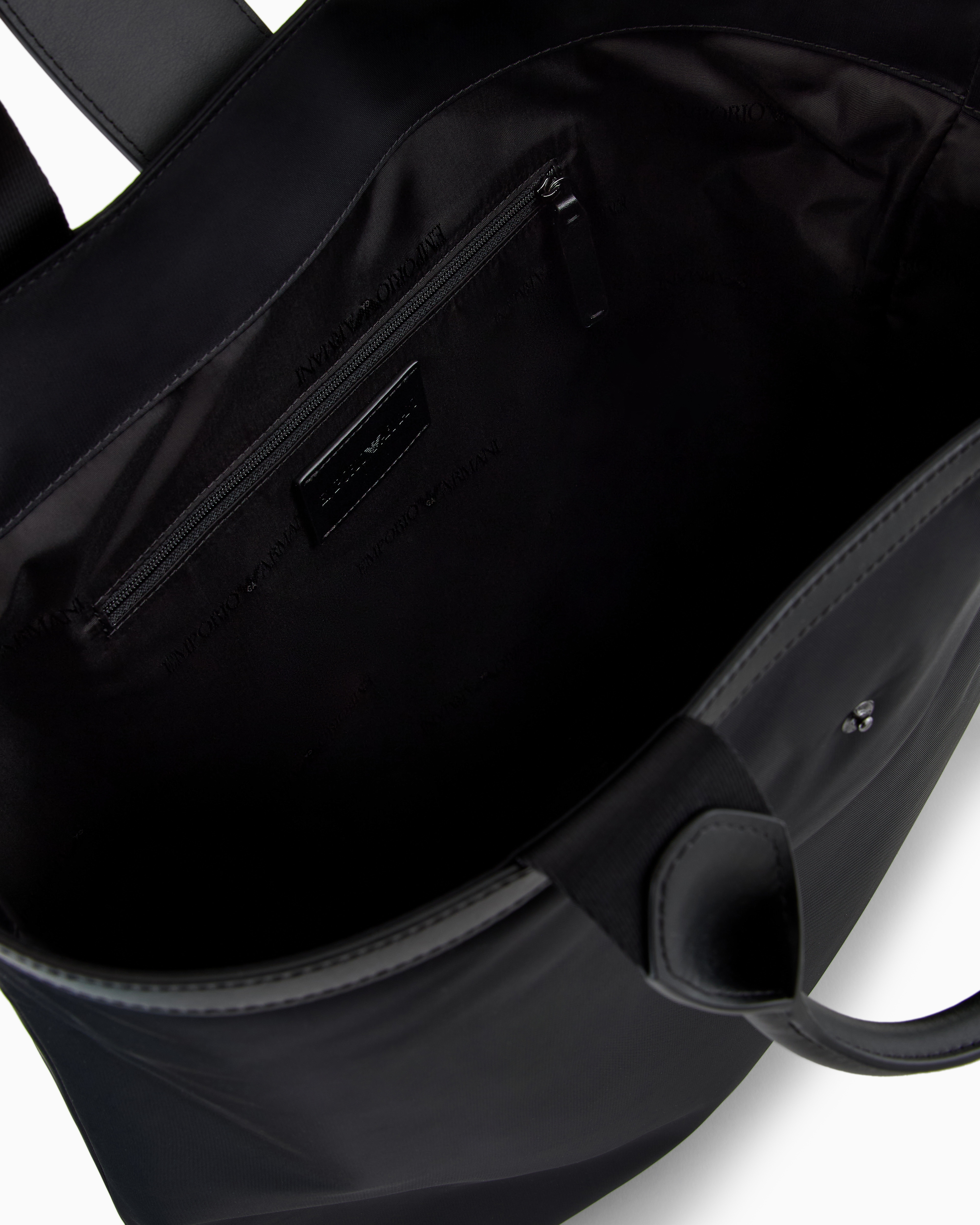 Emporio Armani - ASV recycled nylon folding shopper bag with shoulder strap, Man, Black, Size: TU