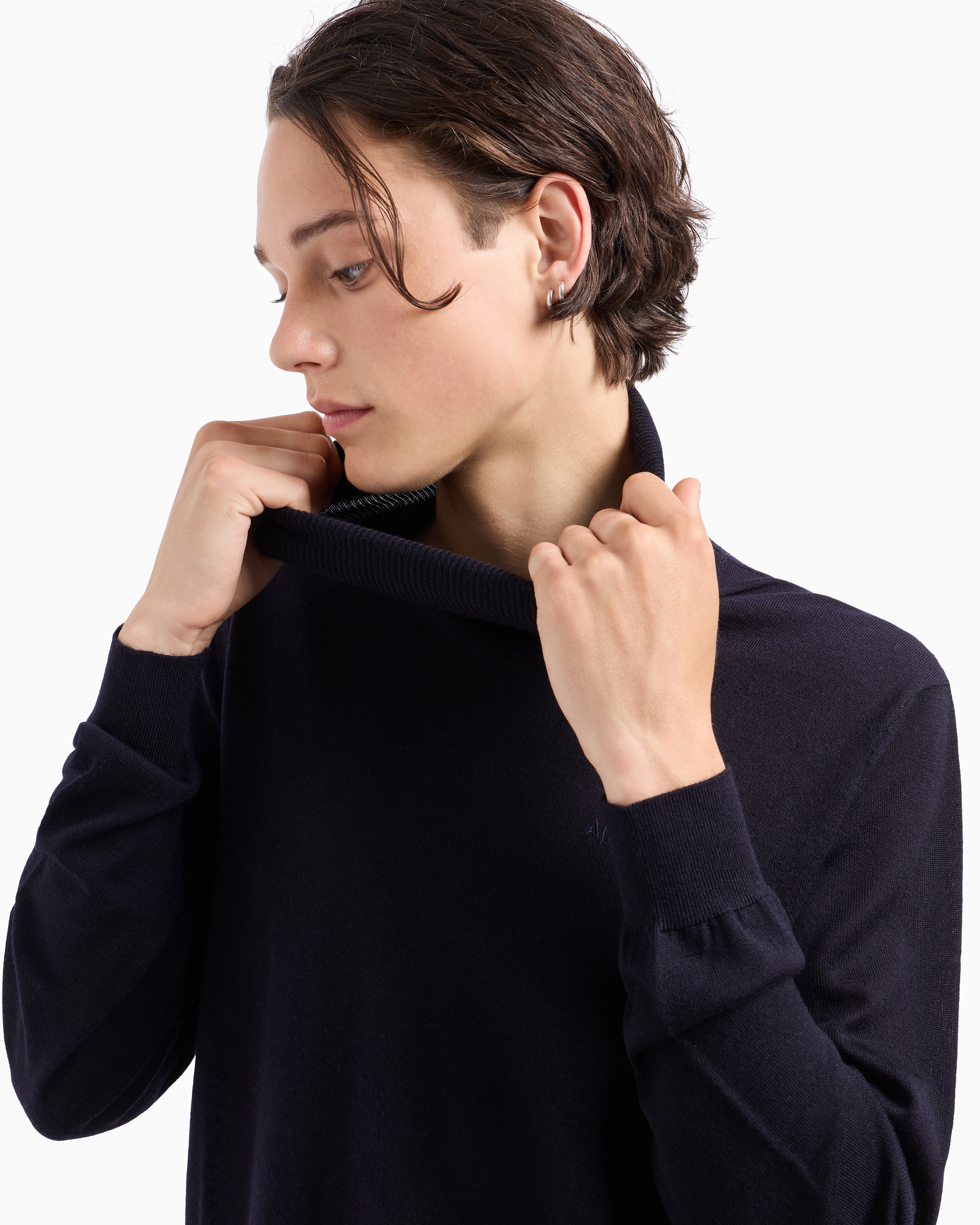 Armani Exchange - Virgin wool turtleneck sweater, Man, Navy Blue, Size: