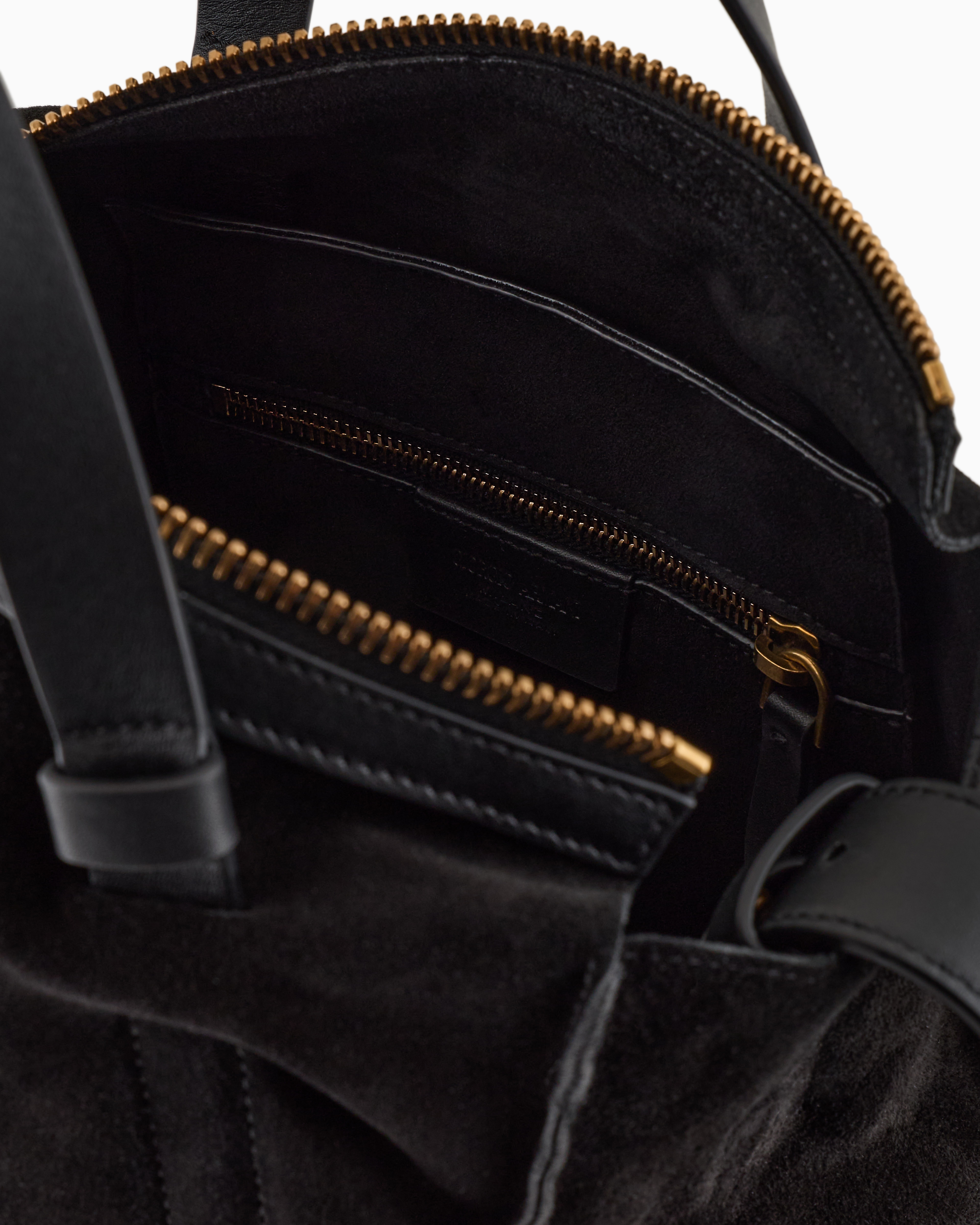 Giorgio Armani Vertical Suede Shopper Bag In Black