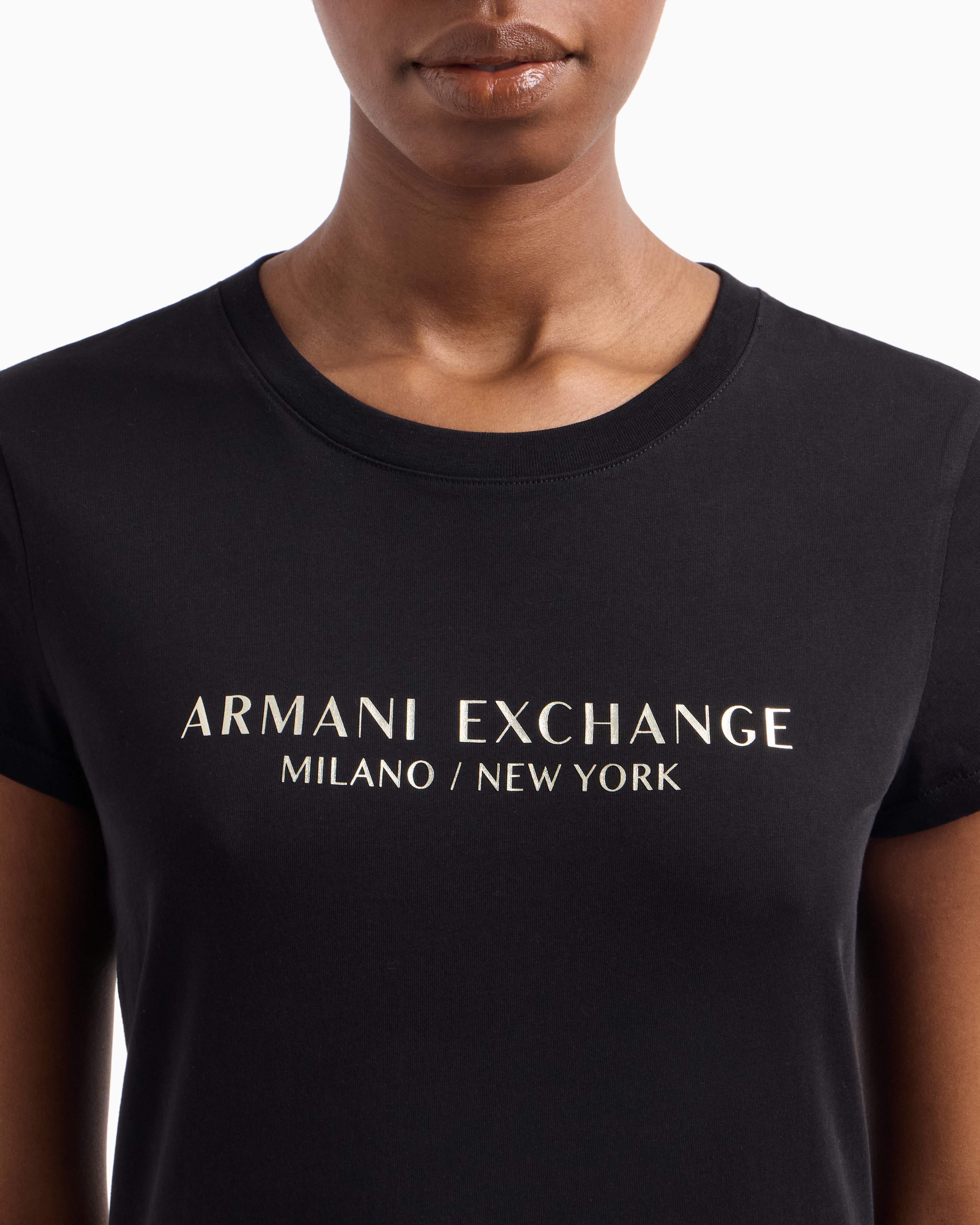 Armani Exchange - Slim fit T-shirt with Milan New York print, Woman, Black, Size: