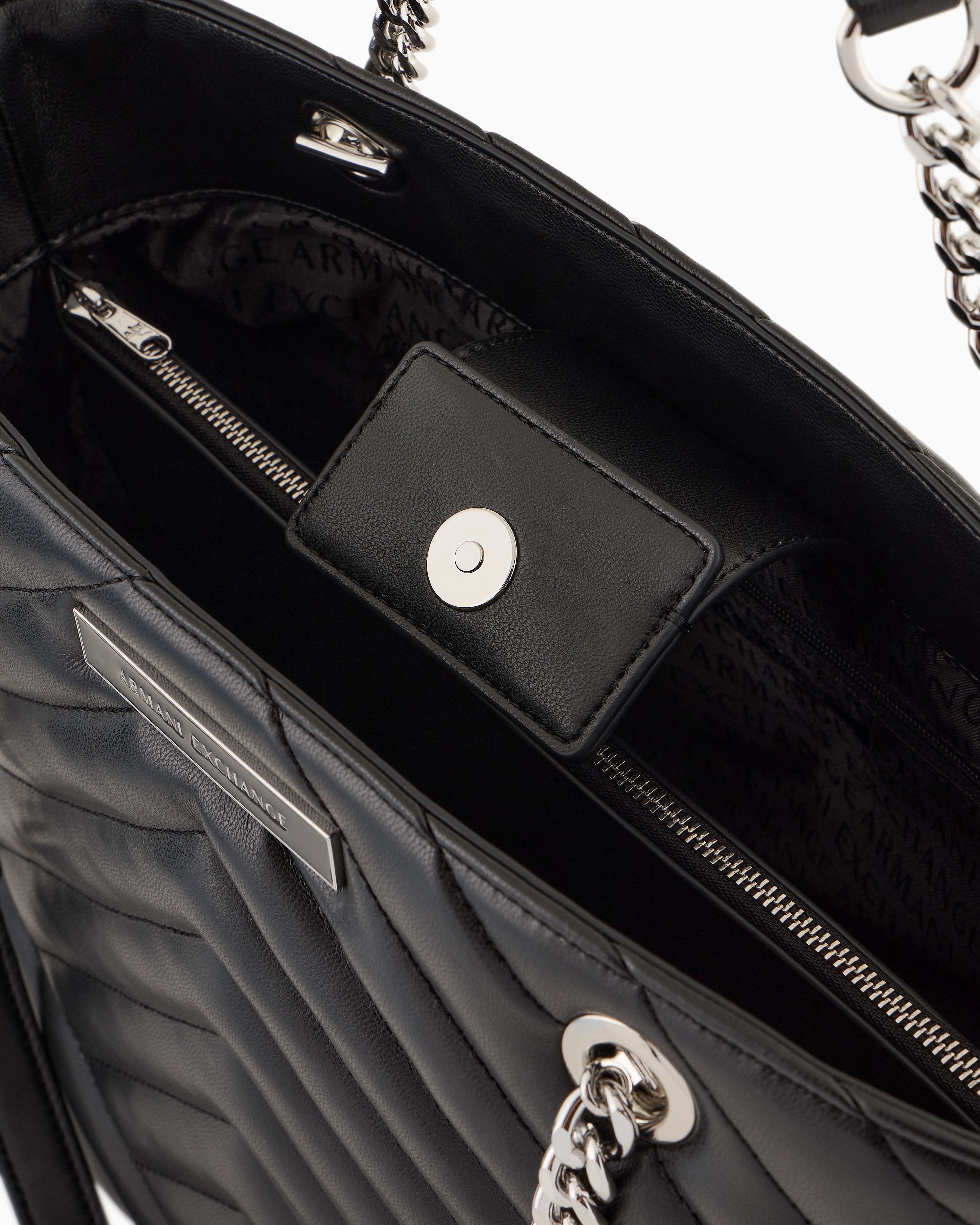 Armani Exchange - Quilted shopper bag with chain handles, Woman, Black, Size: TU
