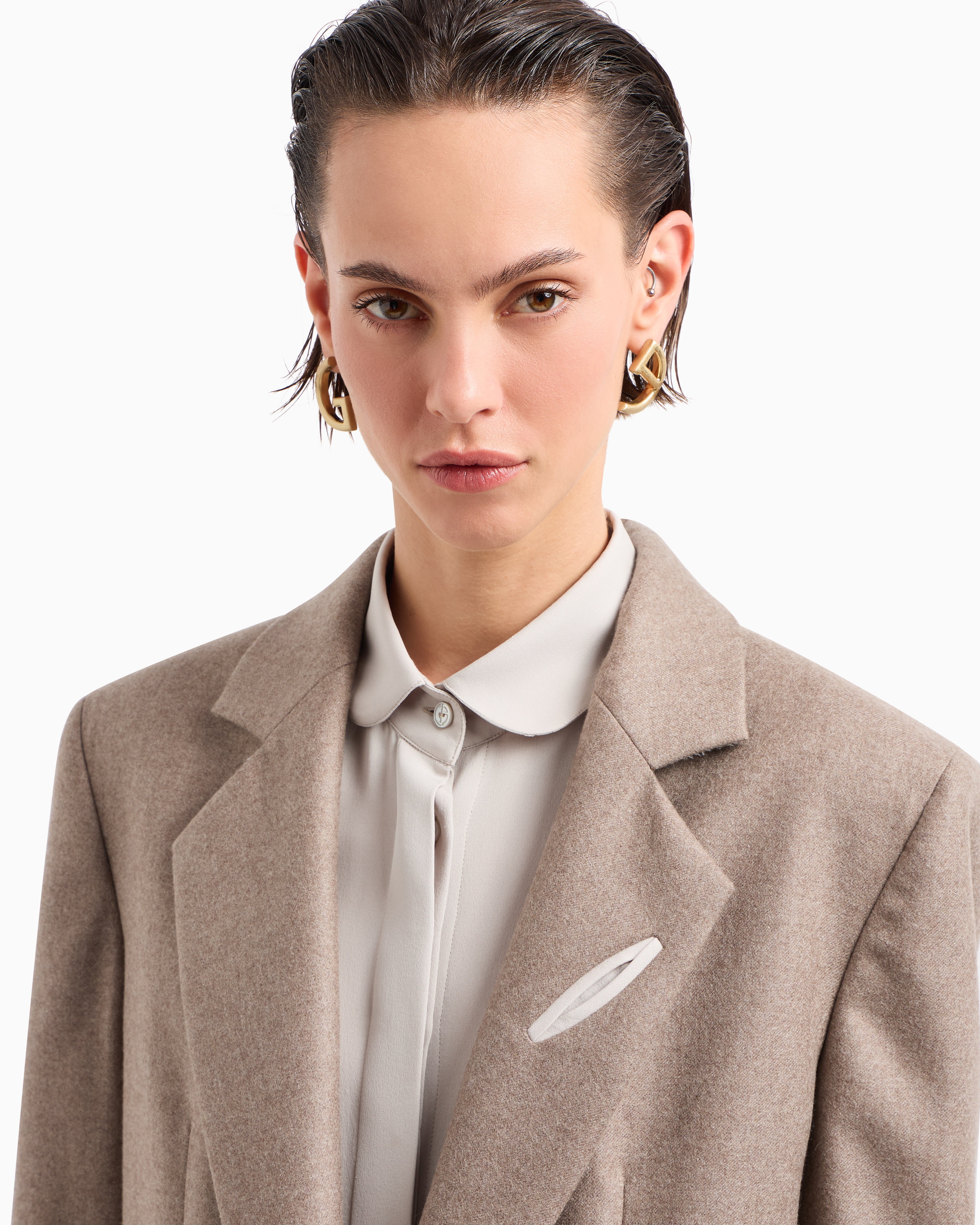 Giorgio Armani Single-breasted Jacket In Cashmere Flannel In Neutral