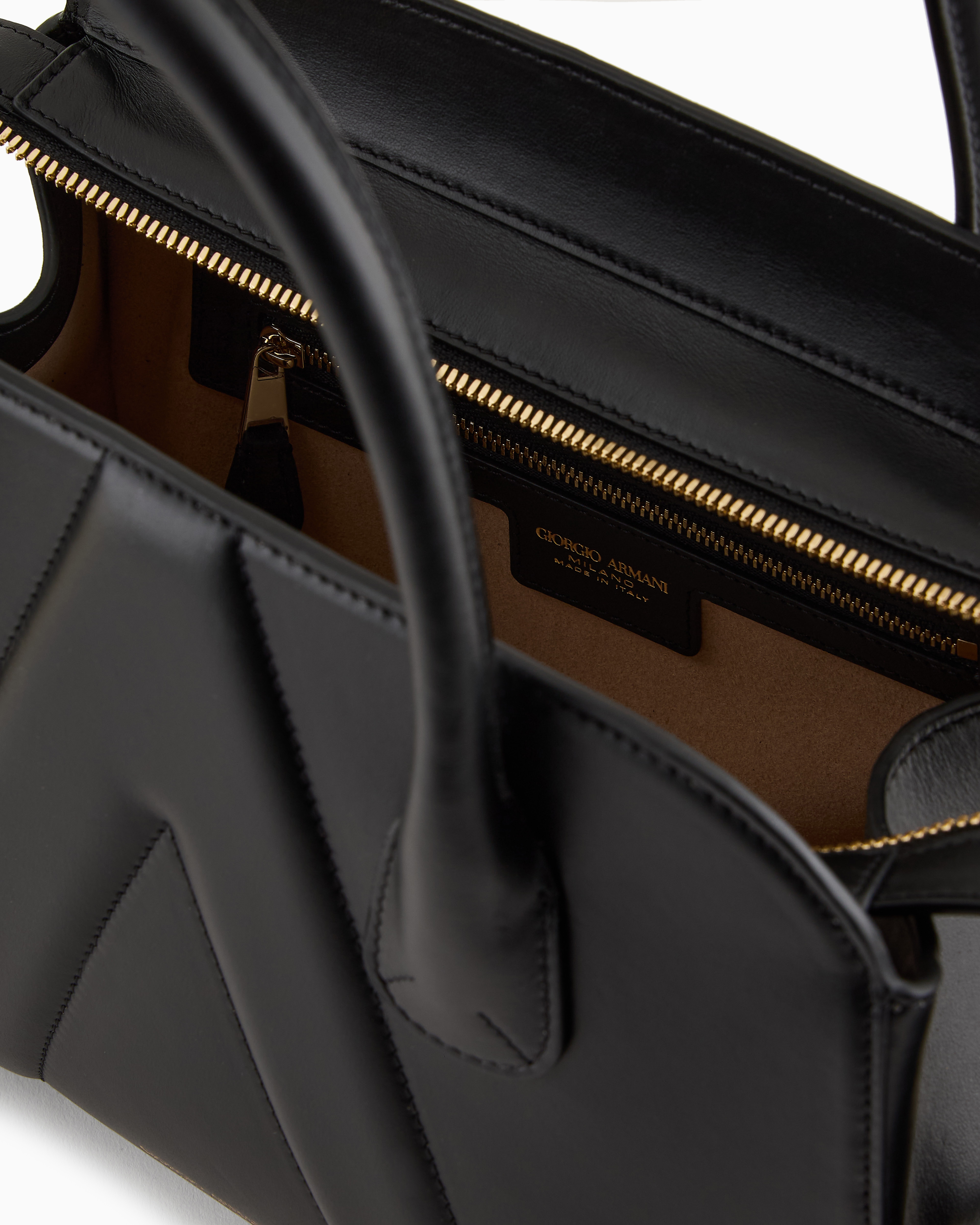 Giorgio Armani Small Leather La Prima Boston Bag In Black