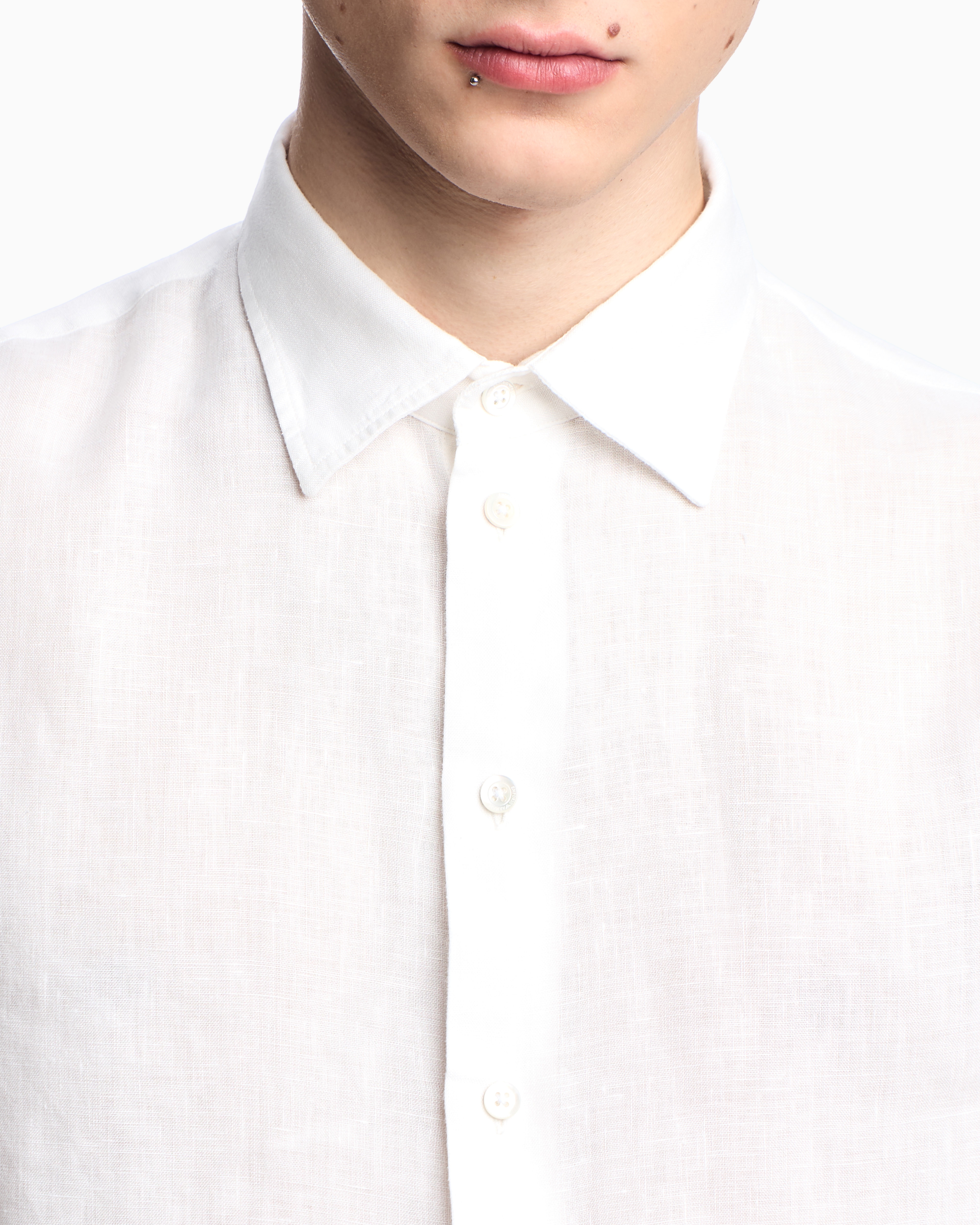 Emporio Armani - Garment-dyed linen shirt with French collar, Man, White, Size: