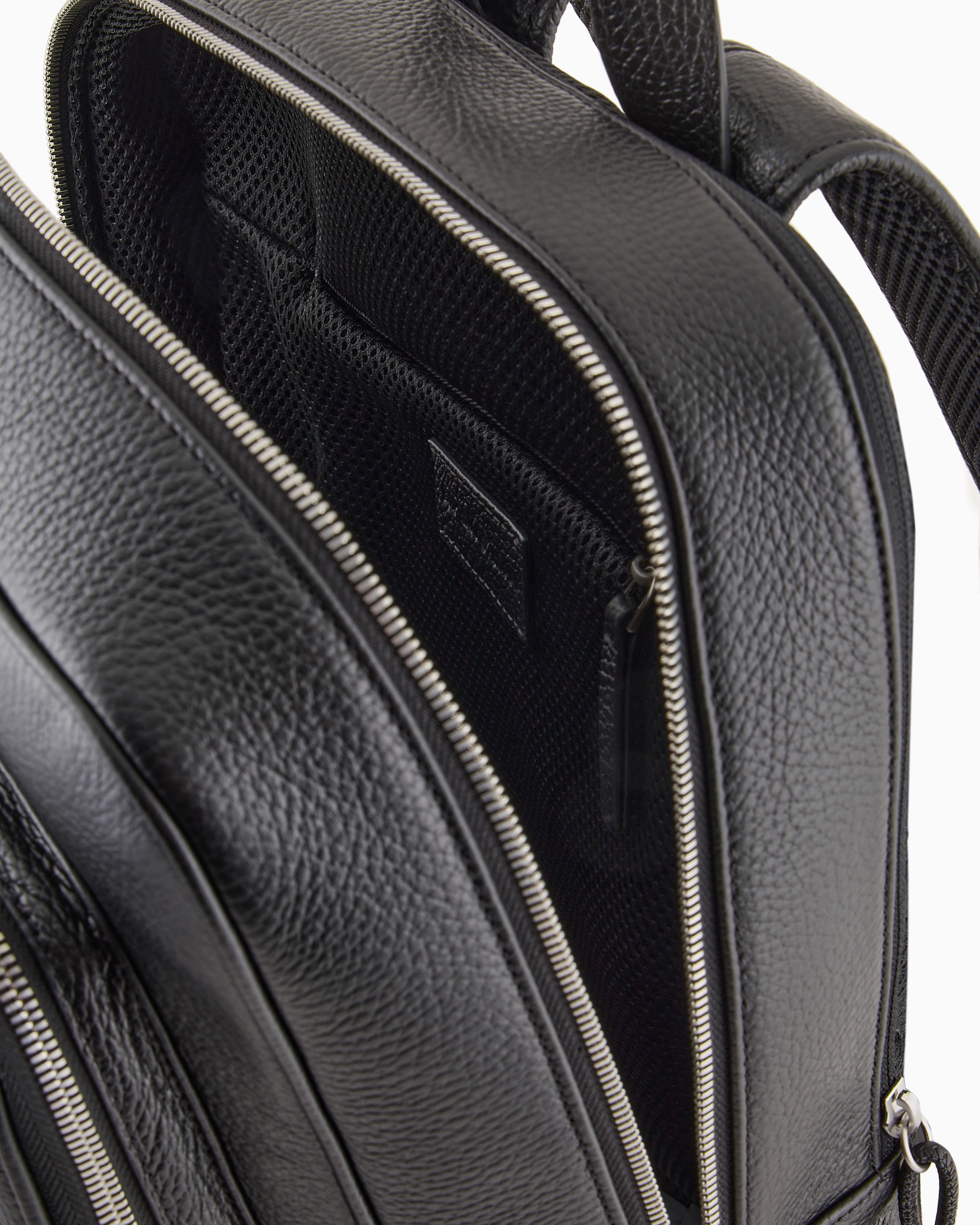 Emporio Armani - Tumbled-leather backpack with laptop compartment, Man, Black, Size: TU