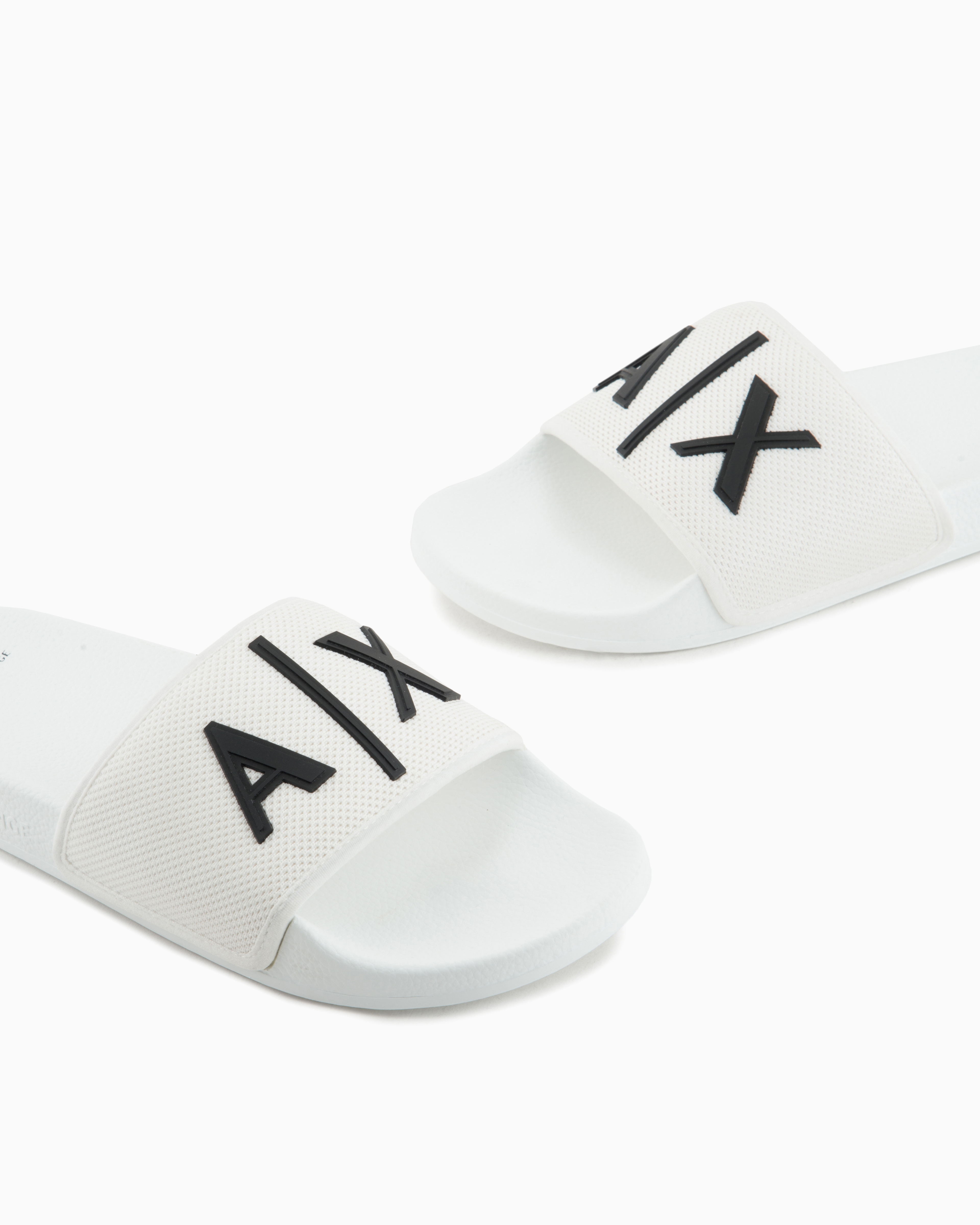 Armani Exchange - Slider slippers with logo, Man, White, Size: