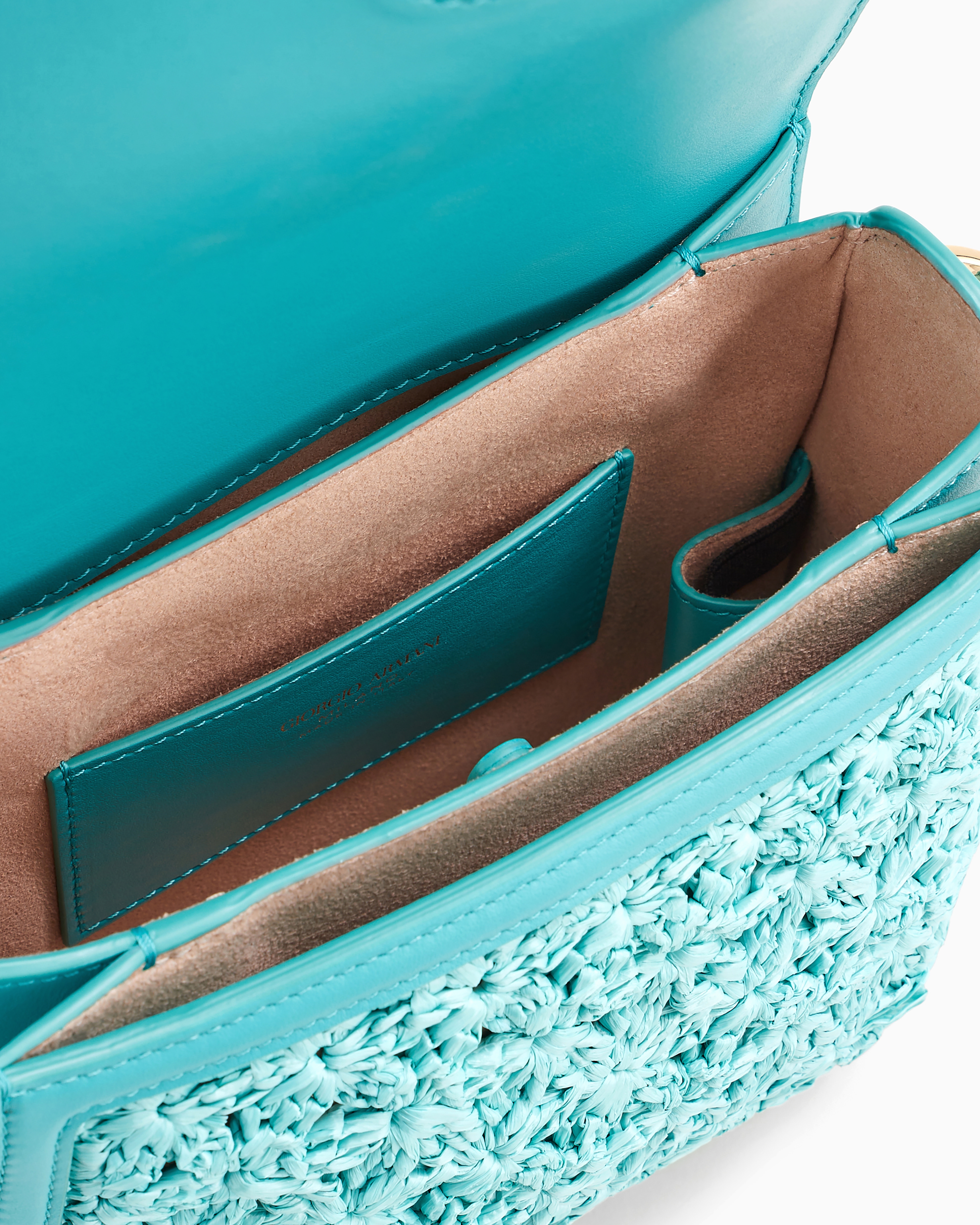 Giorgio Armani La Prima Shoulder Bag In Plaited Raffia And Leather In Blue