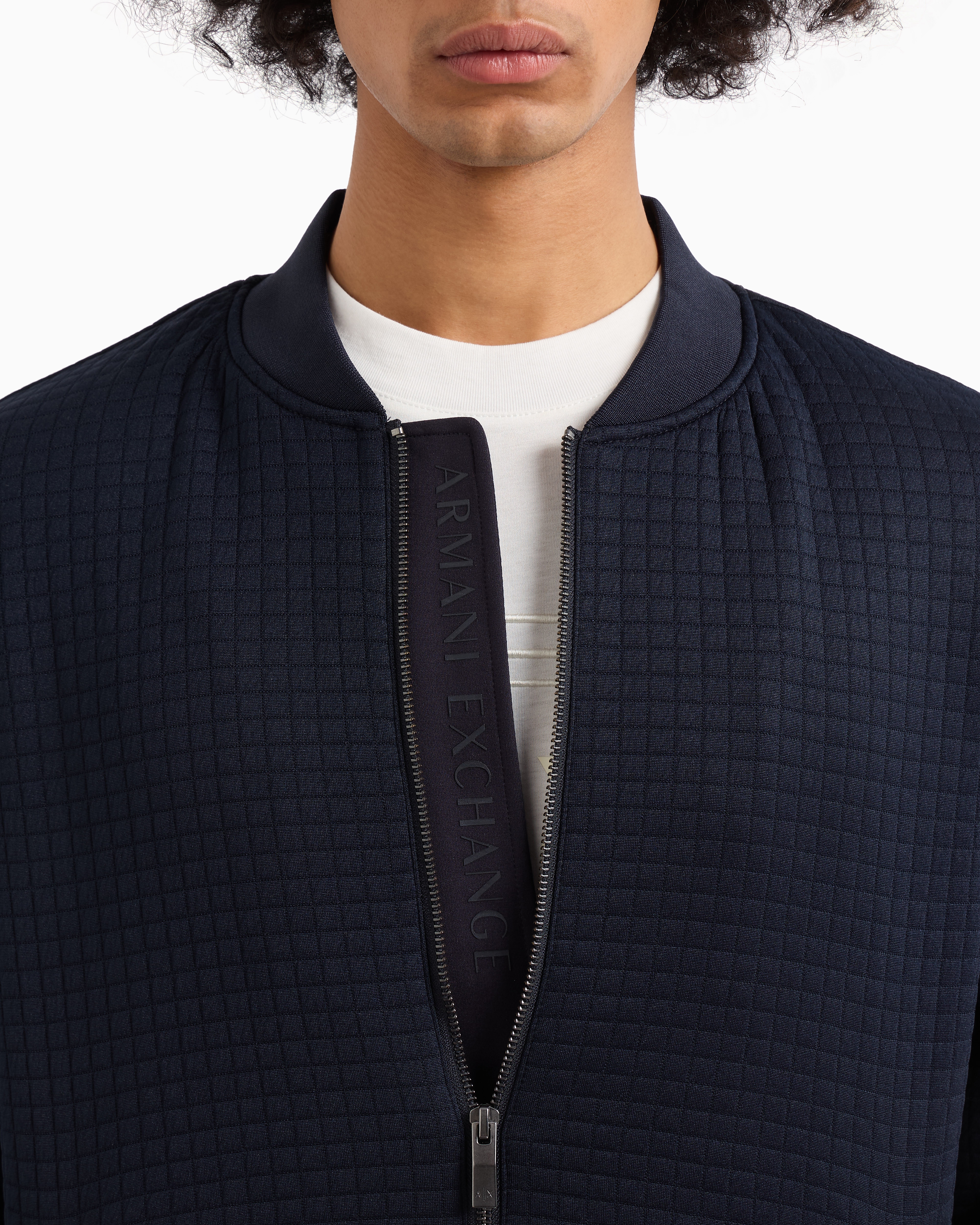 Armani Exchange - Bomber jacket with zip stretch fabric, Man, Navy Blue, Size: