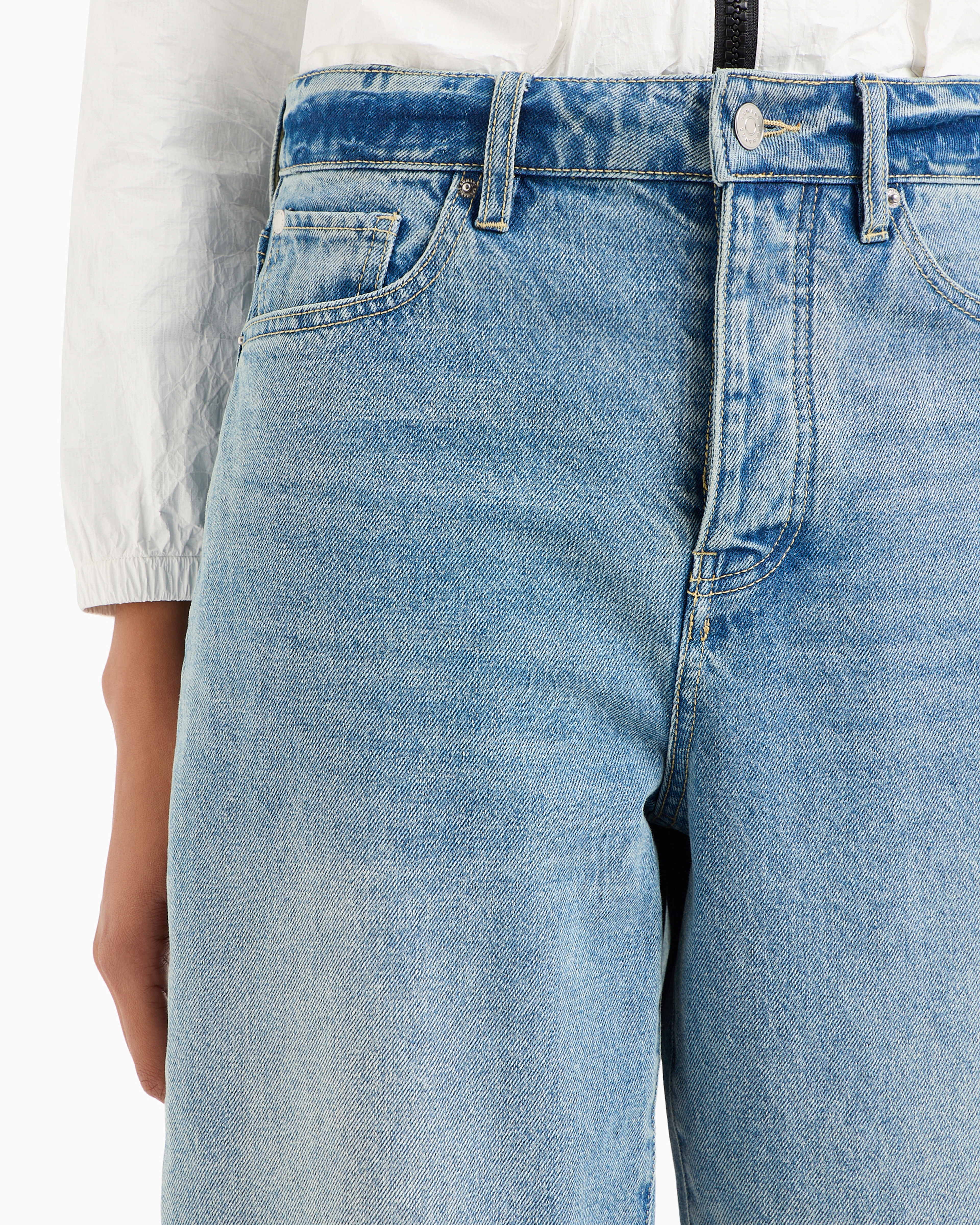 Armani Exchange - J51 carrot fit jeans stiff denim with embroidered monogram, Woman, Blue, Size: