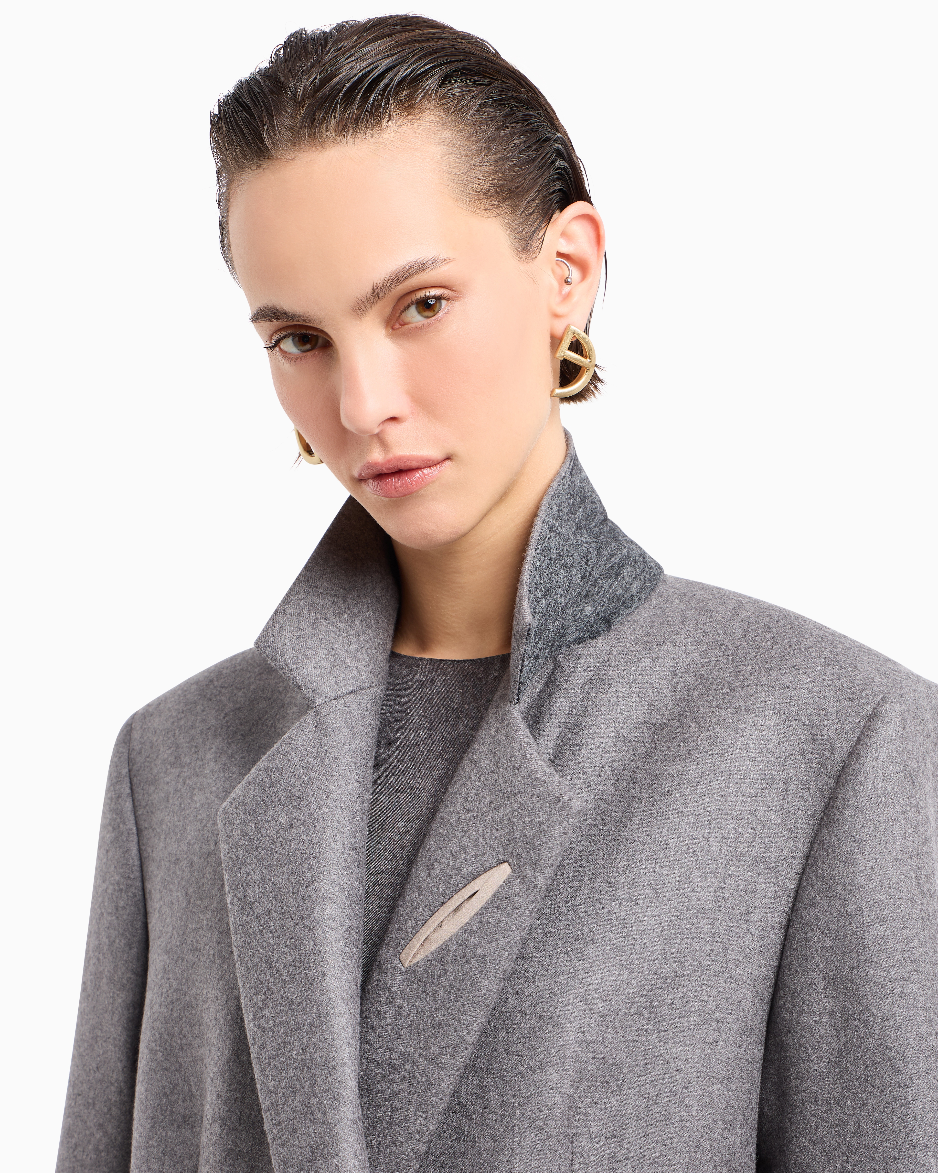 Giorgio Armani Cashmere Flannel Double-breasted Jacket In Gray