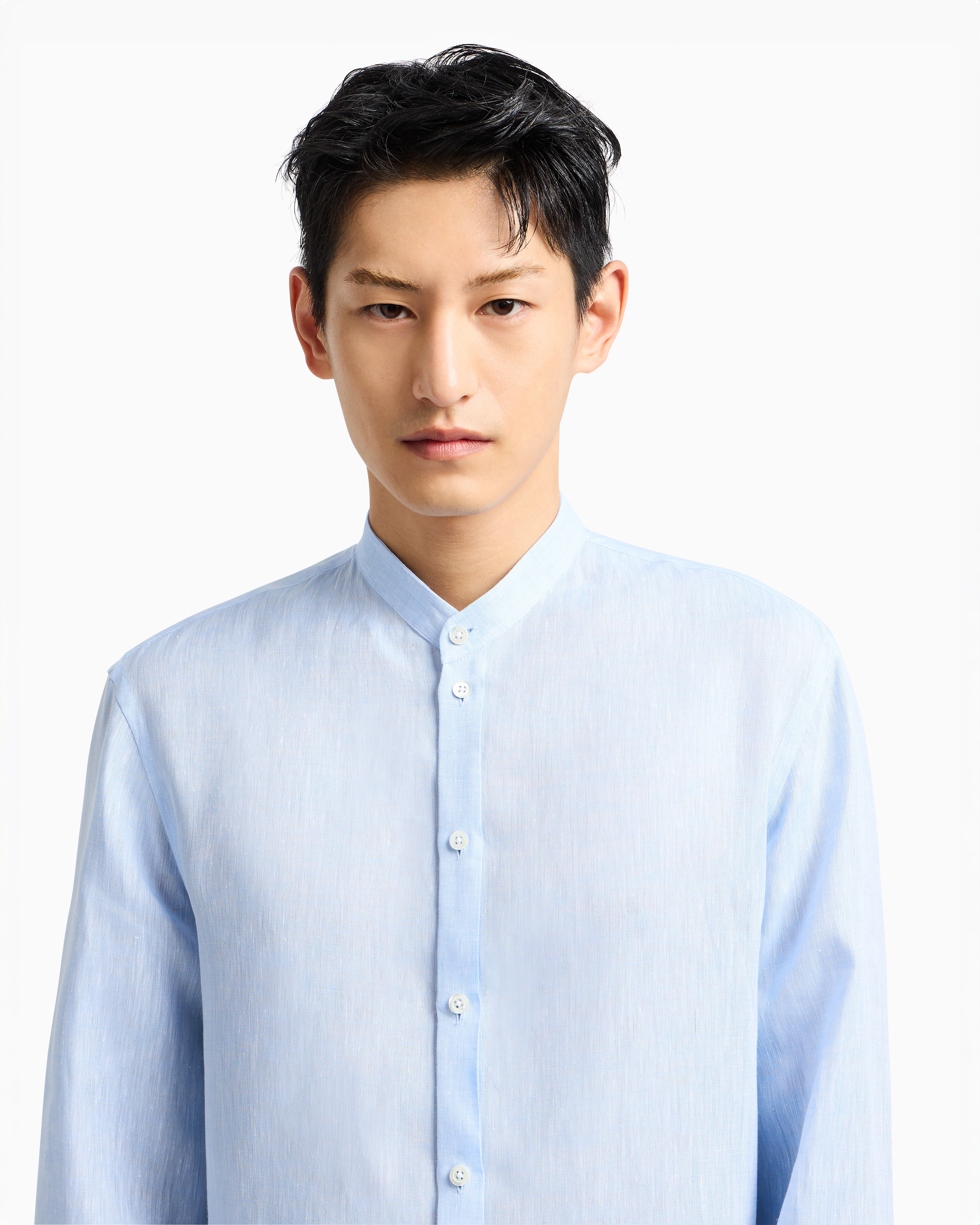 Linen chambray shirt with guru collar | Emporio Armani