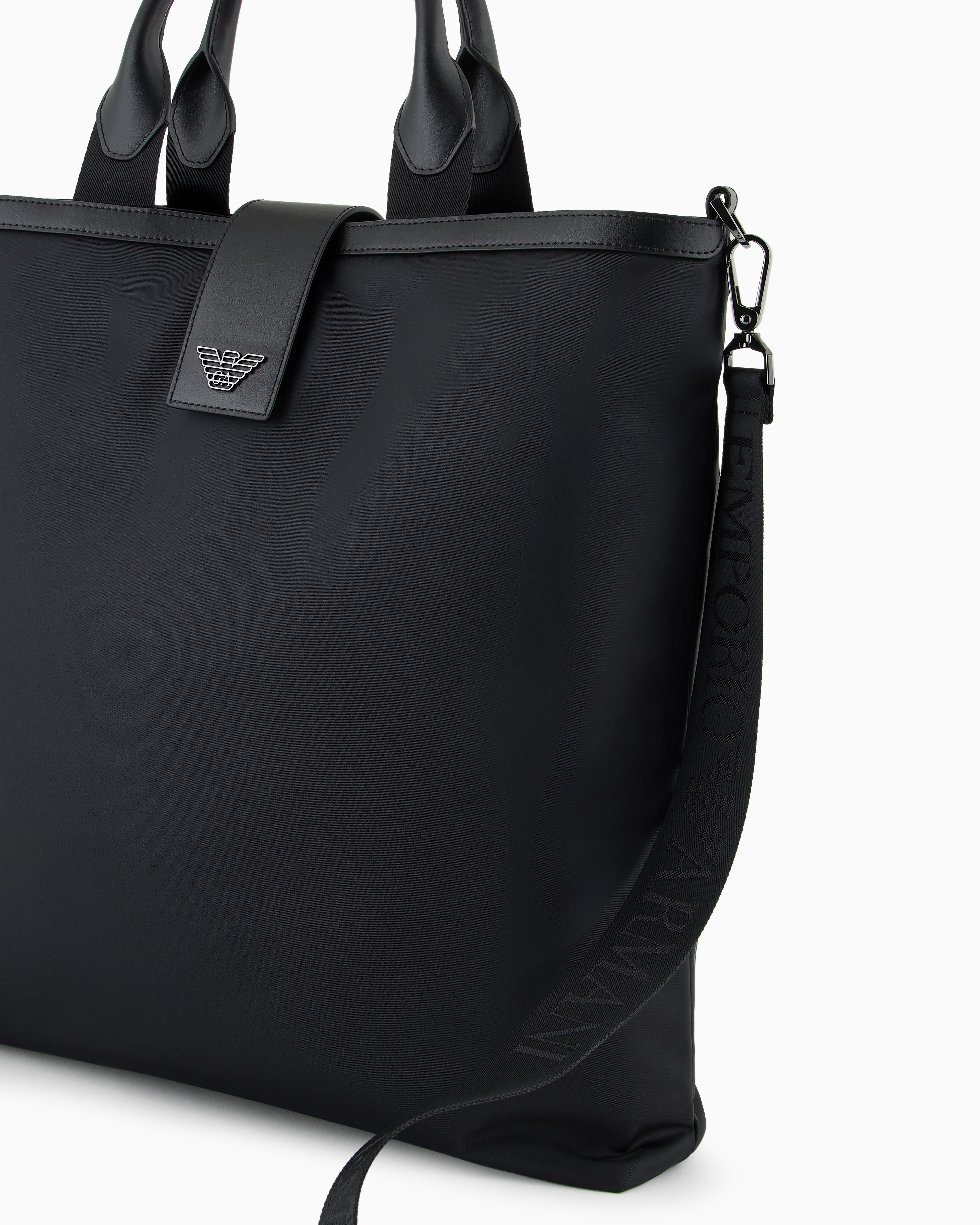 Emporio Armani - ASV recycled nylon folding shopper bag with shoulder strap, Man, Black, Size: TU