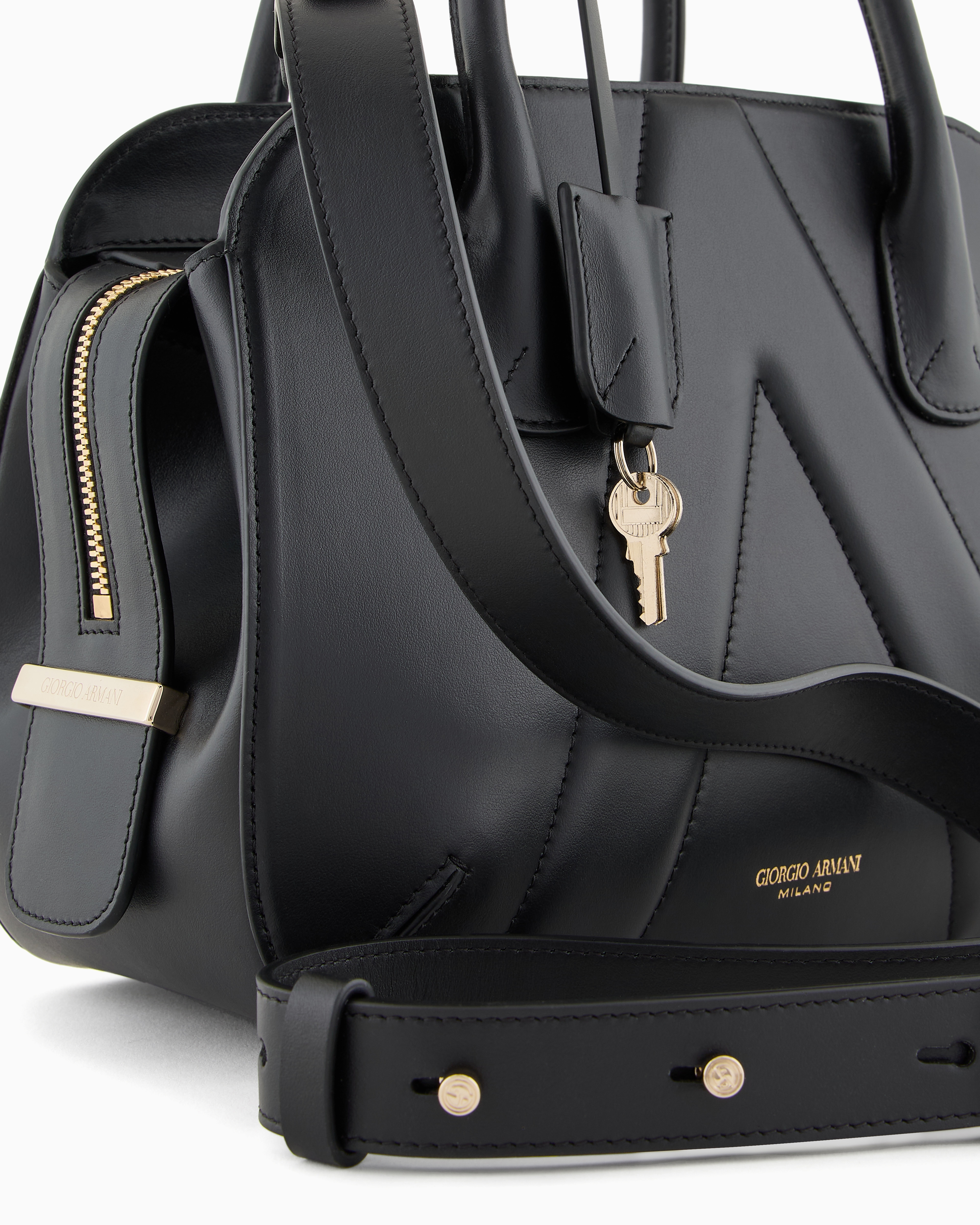 Giorgio Armani Small Leather La Prima Boston Bag In Black