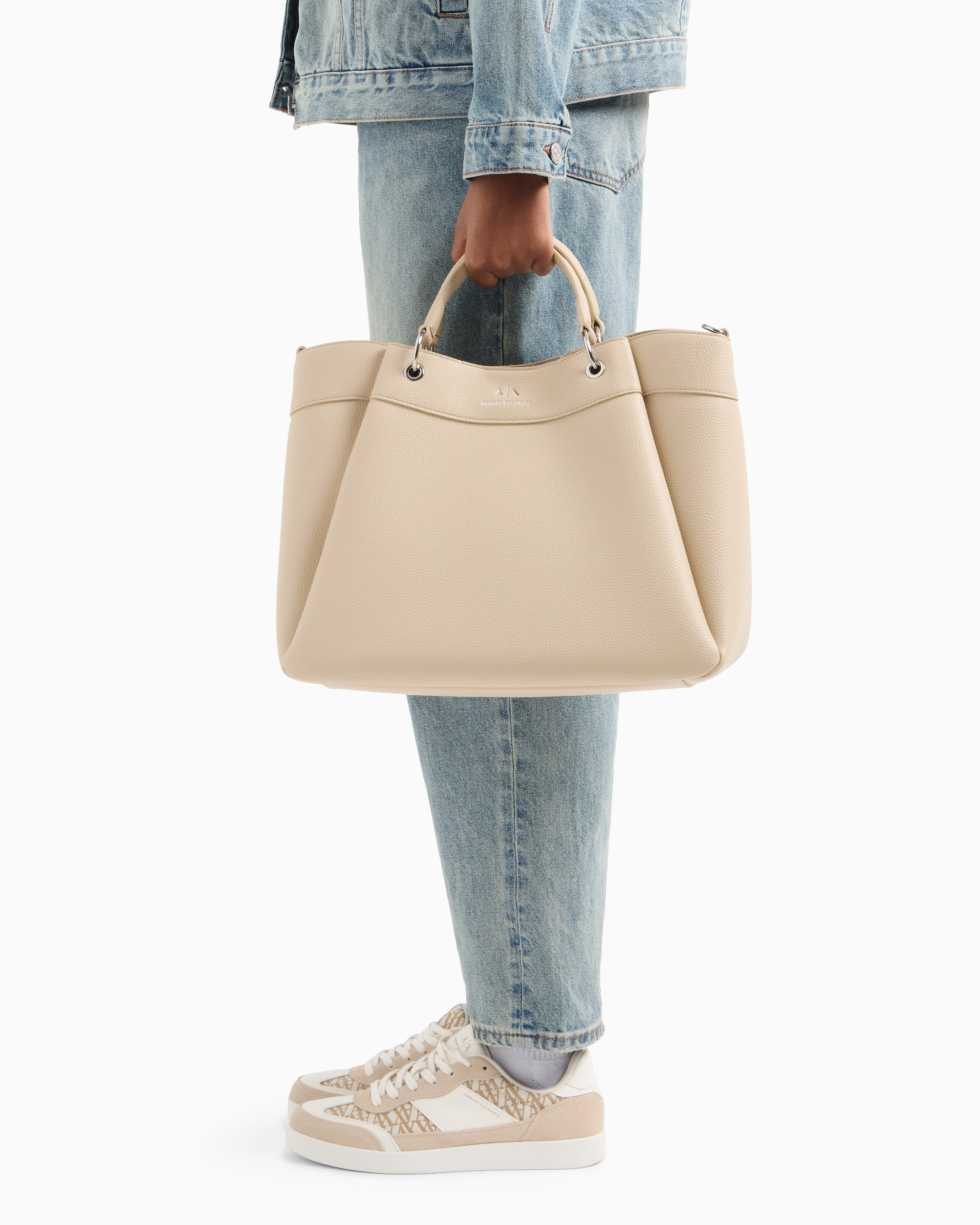 Armani Exchange - Large handbag with degradè shoulder strap, Woman, Beige, Size: TU