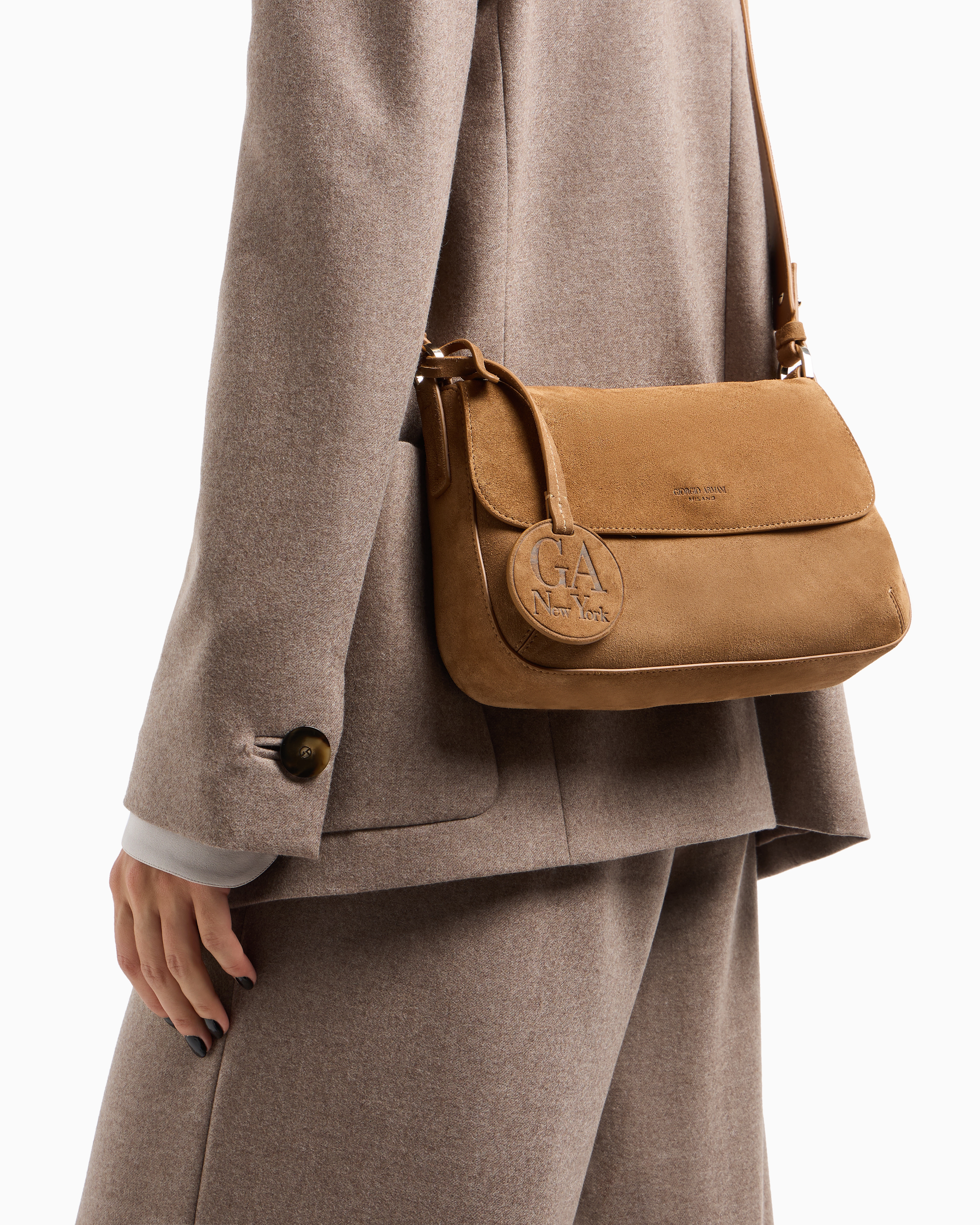 Giorgio Armani Suede Charm With Embossed Logo In Brown