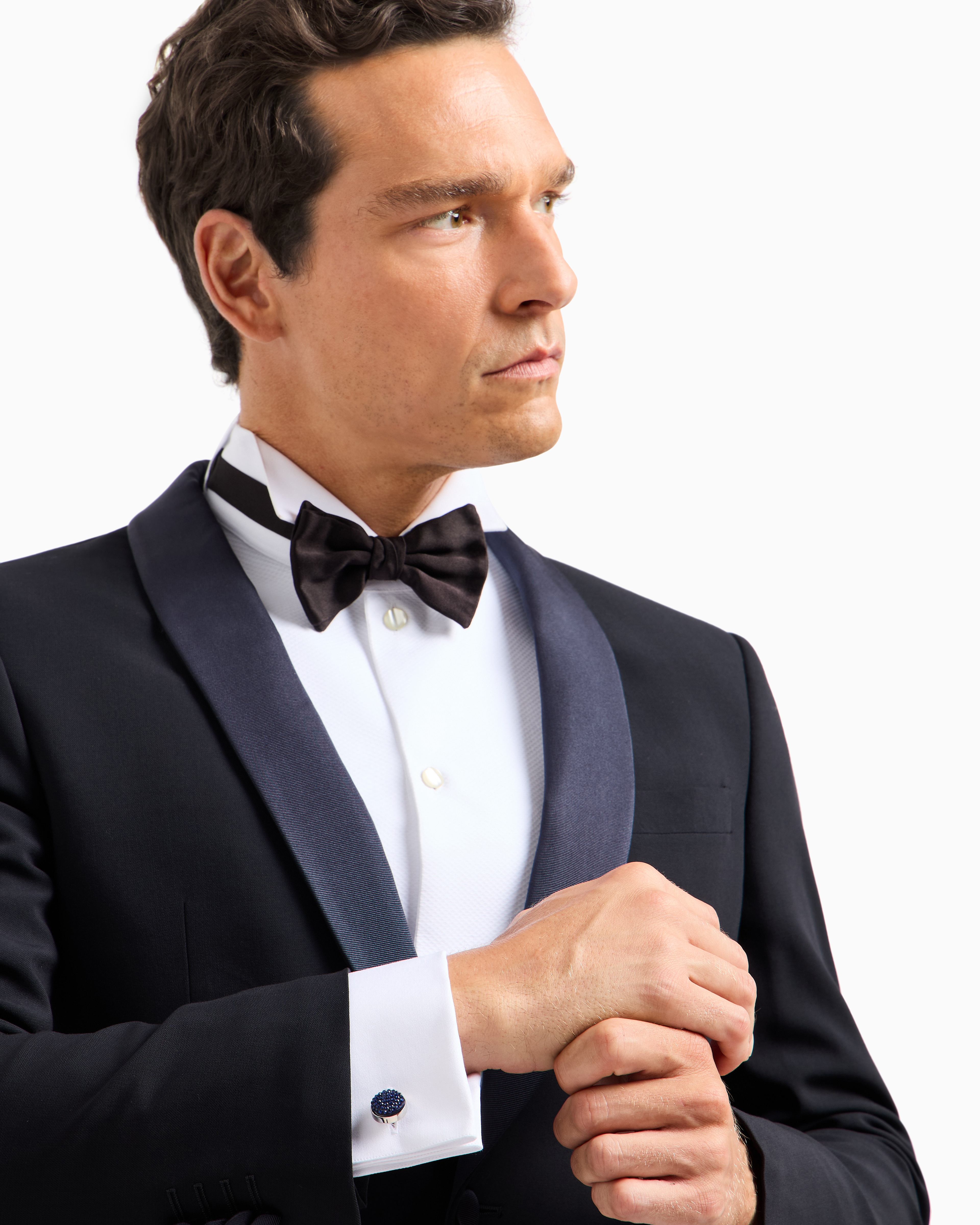 Giorgio Armani Boutons De Manchette En Argent Sterling Avec Satin Et Cristaux In Blue