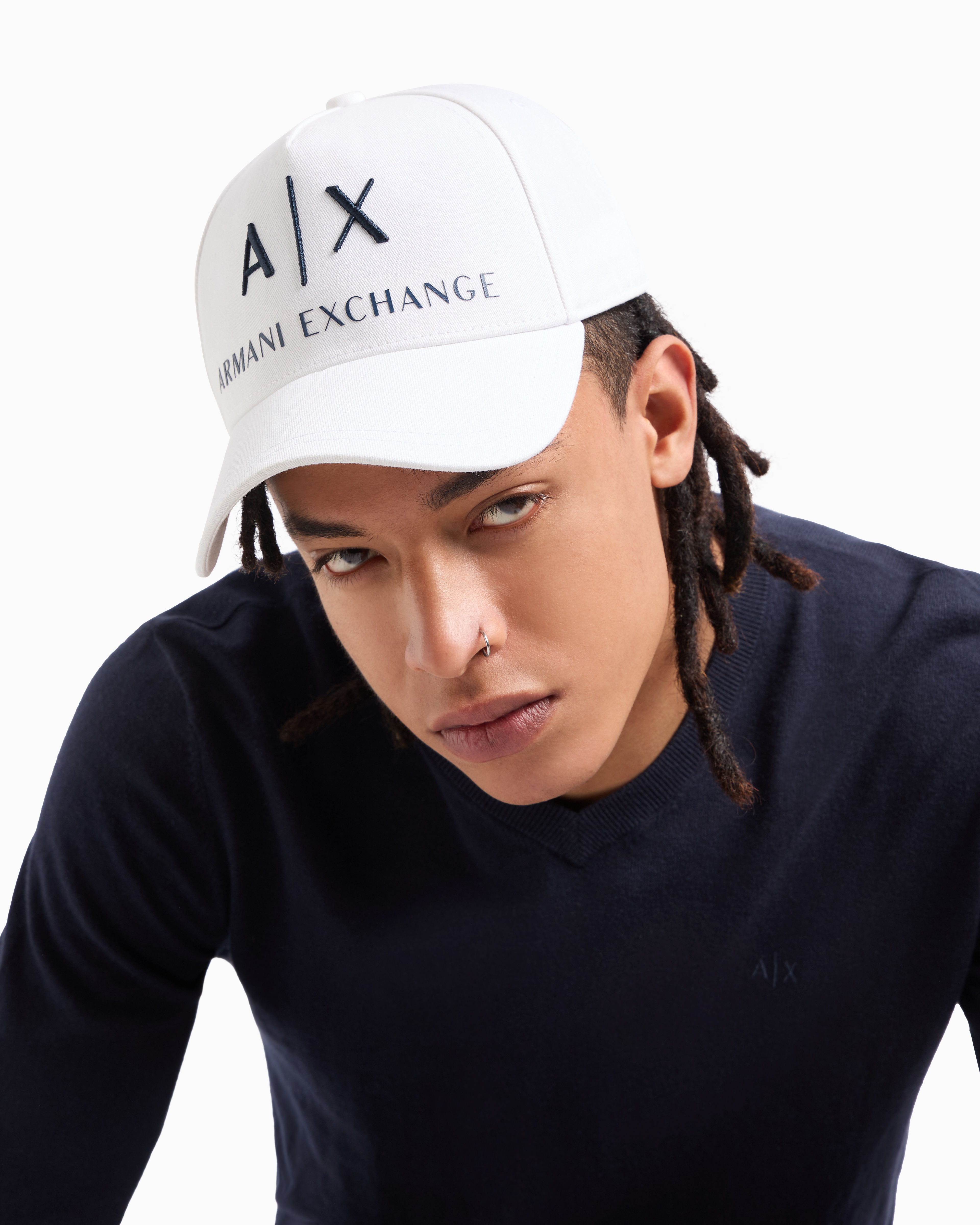 Armani Exchange - Visor cap with logo, Man, White, Size: TU
