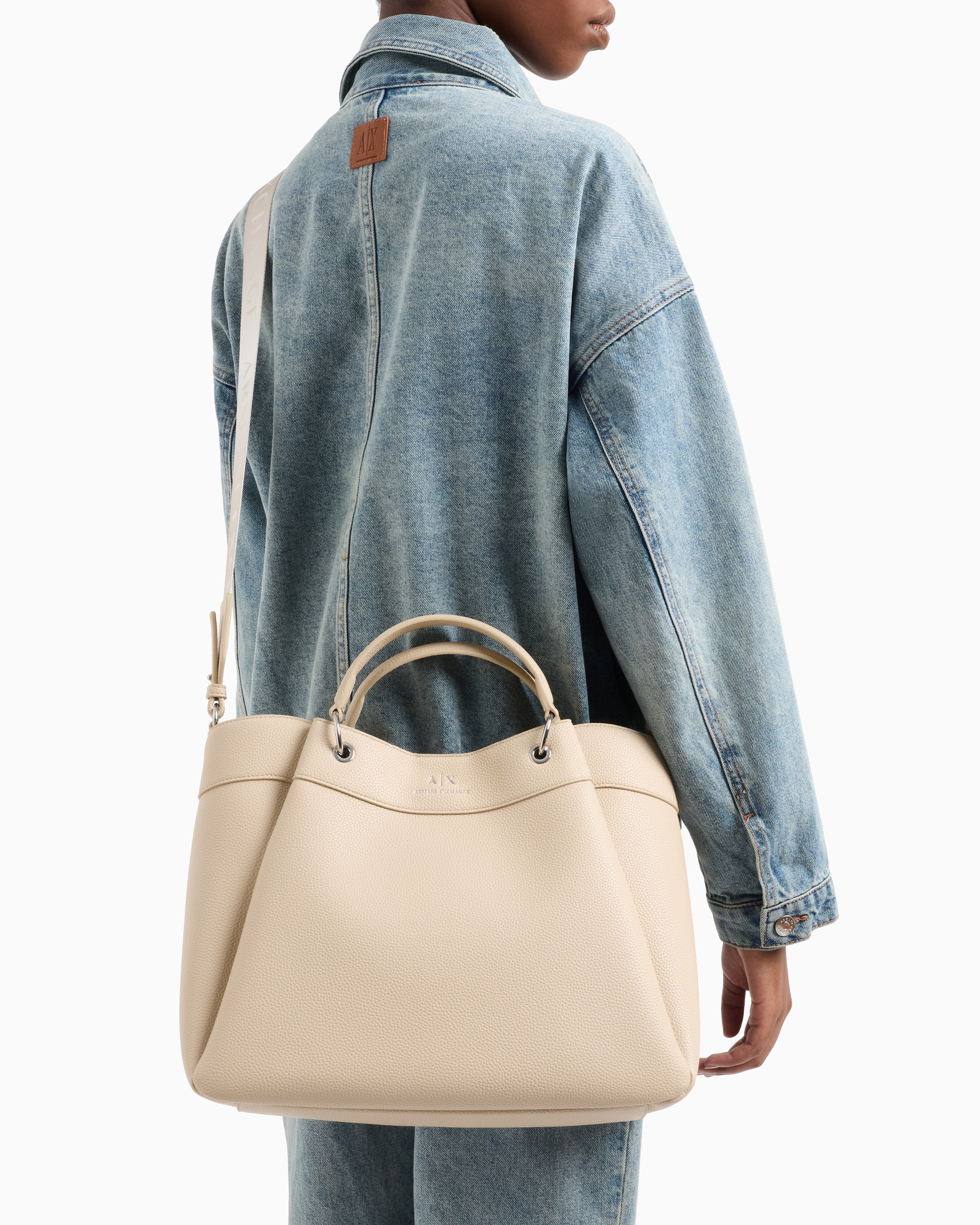 Armani Exchange - Large handbag with degradè shoulder strap, Woman, Beige, Size: TU