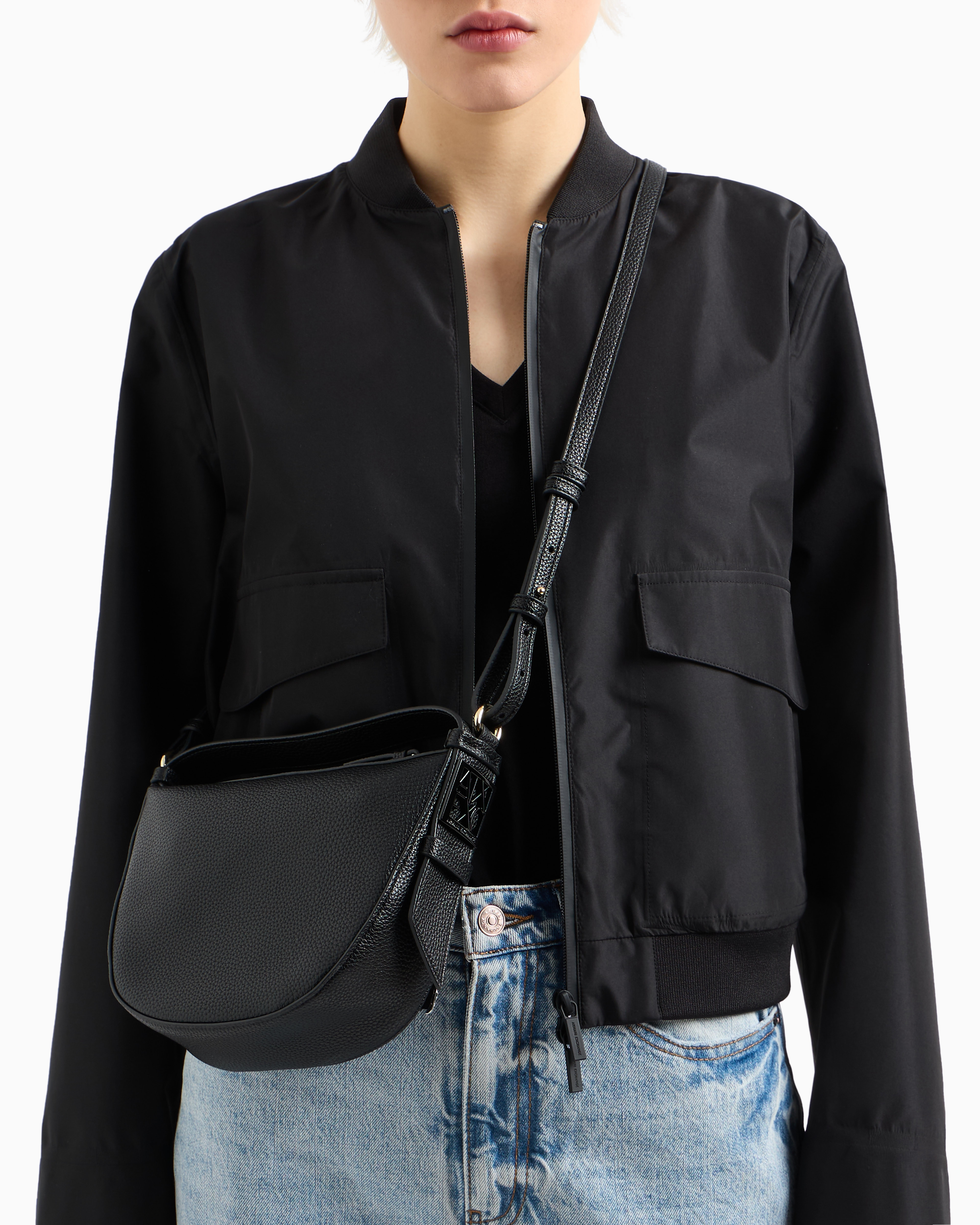 Armani Exchange - ASV Logo Handbag, Woman, Black, Size: TU