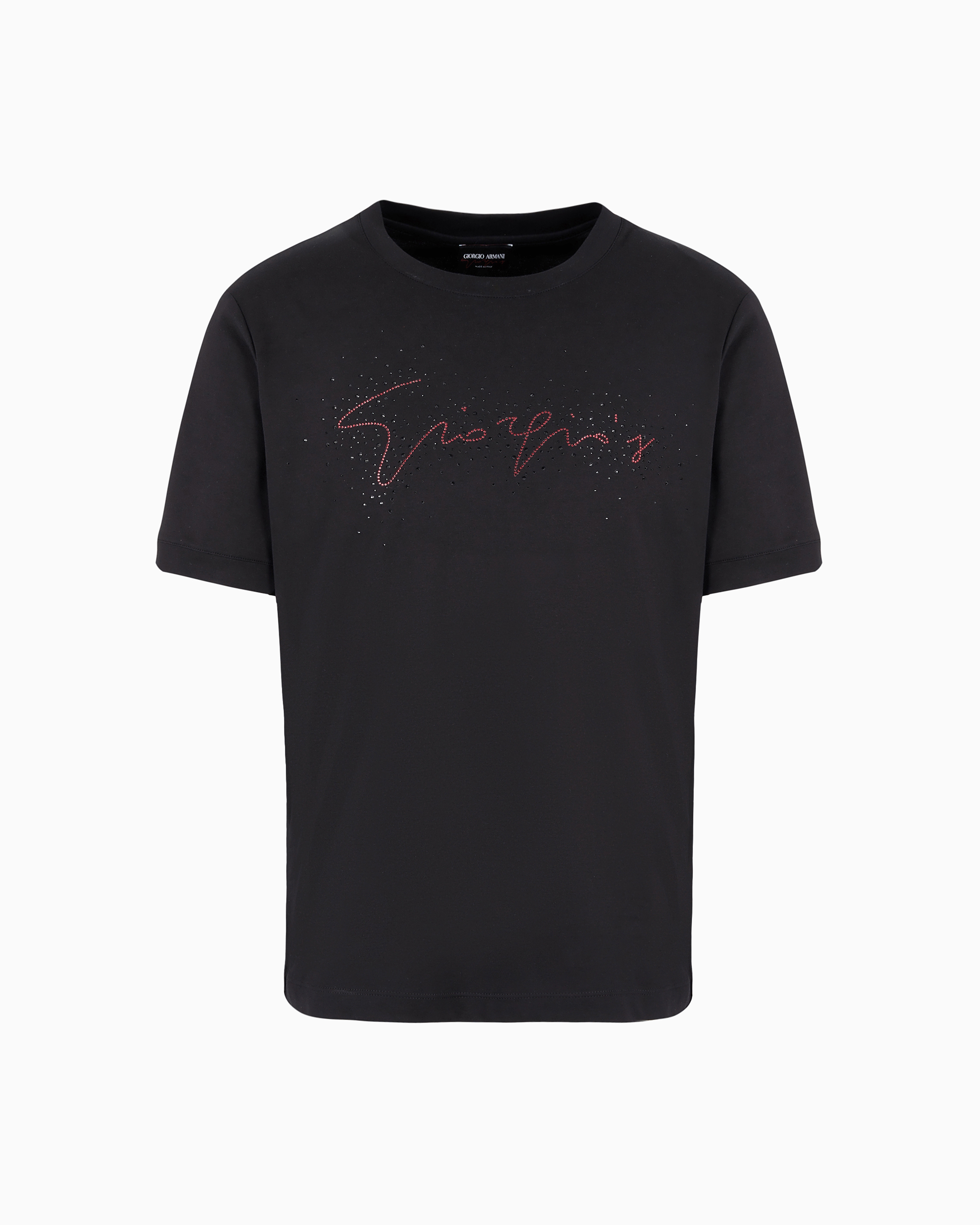 〜00s y2k GIORGIO ARMANI CLASSICO Tシャツ 黒 Giorgio's crew-neck cotton-jersey T-shirt with crystal embroidery
