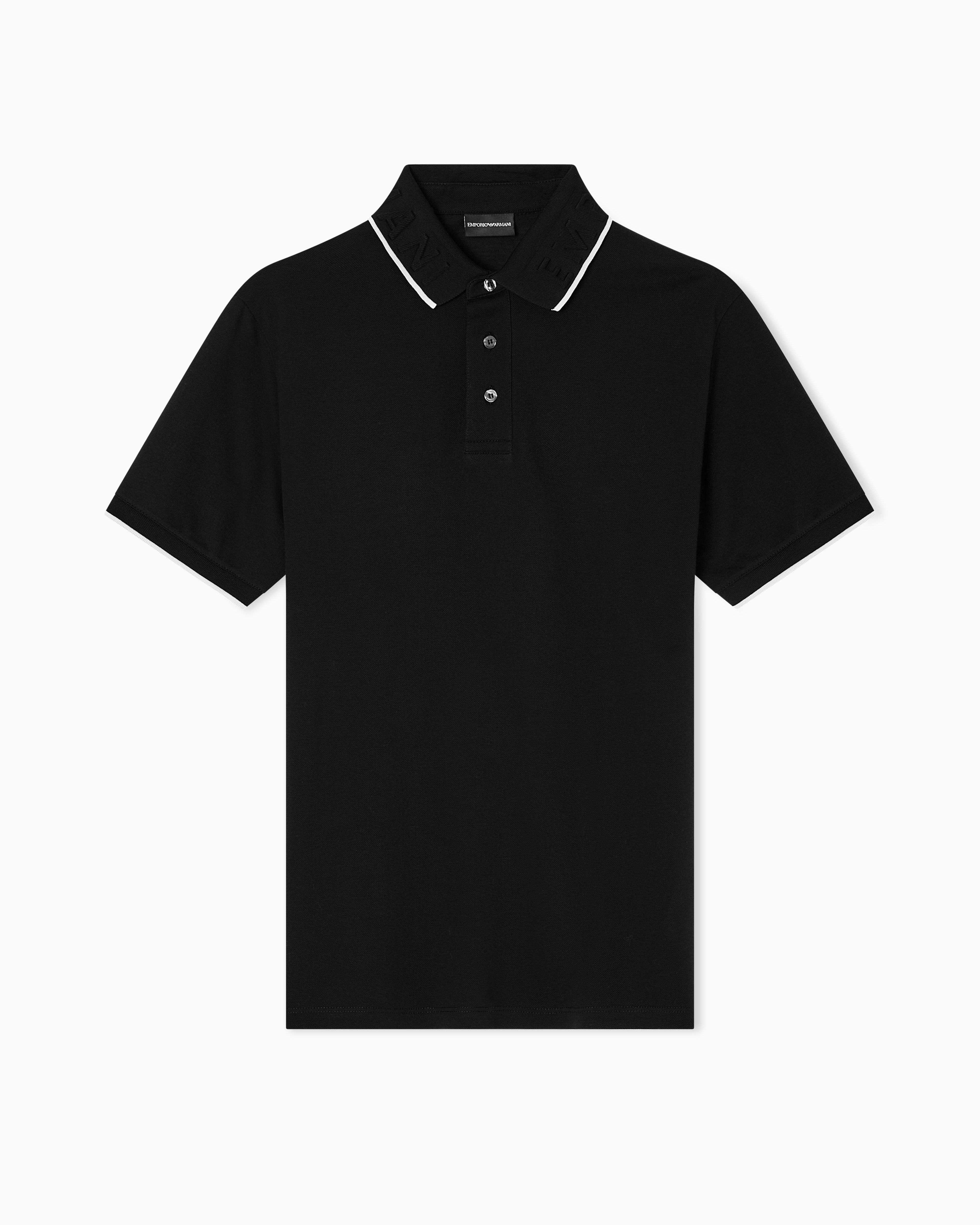 Emporio Armani - Piqué polo shirt with embossed logo collar, Man, Black, Size: