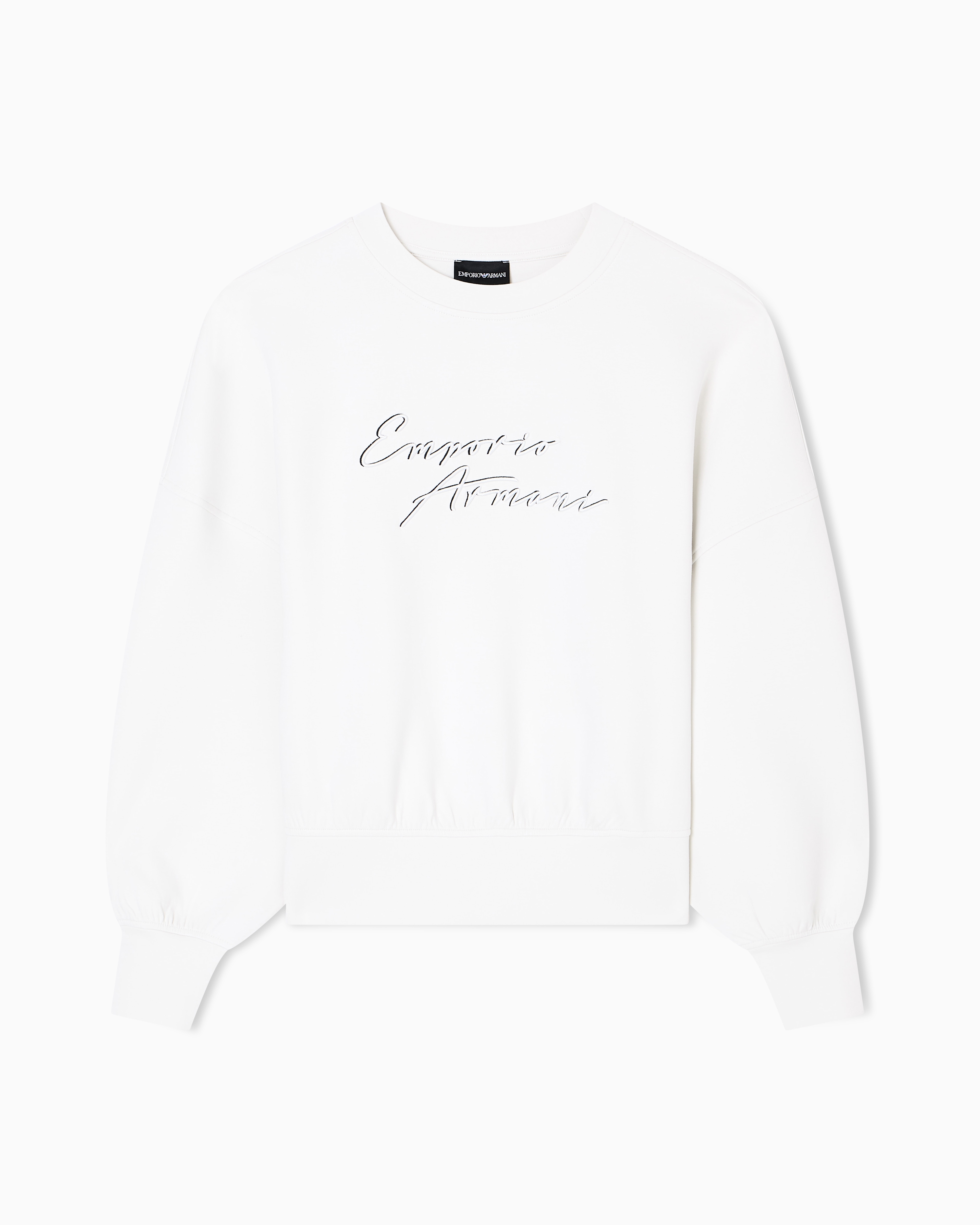 Emporio Armani - ASV double-jersey crew-neck sweatshirt with logo embroidery, Woman, Beige, Size: