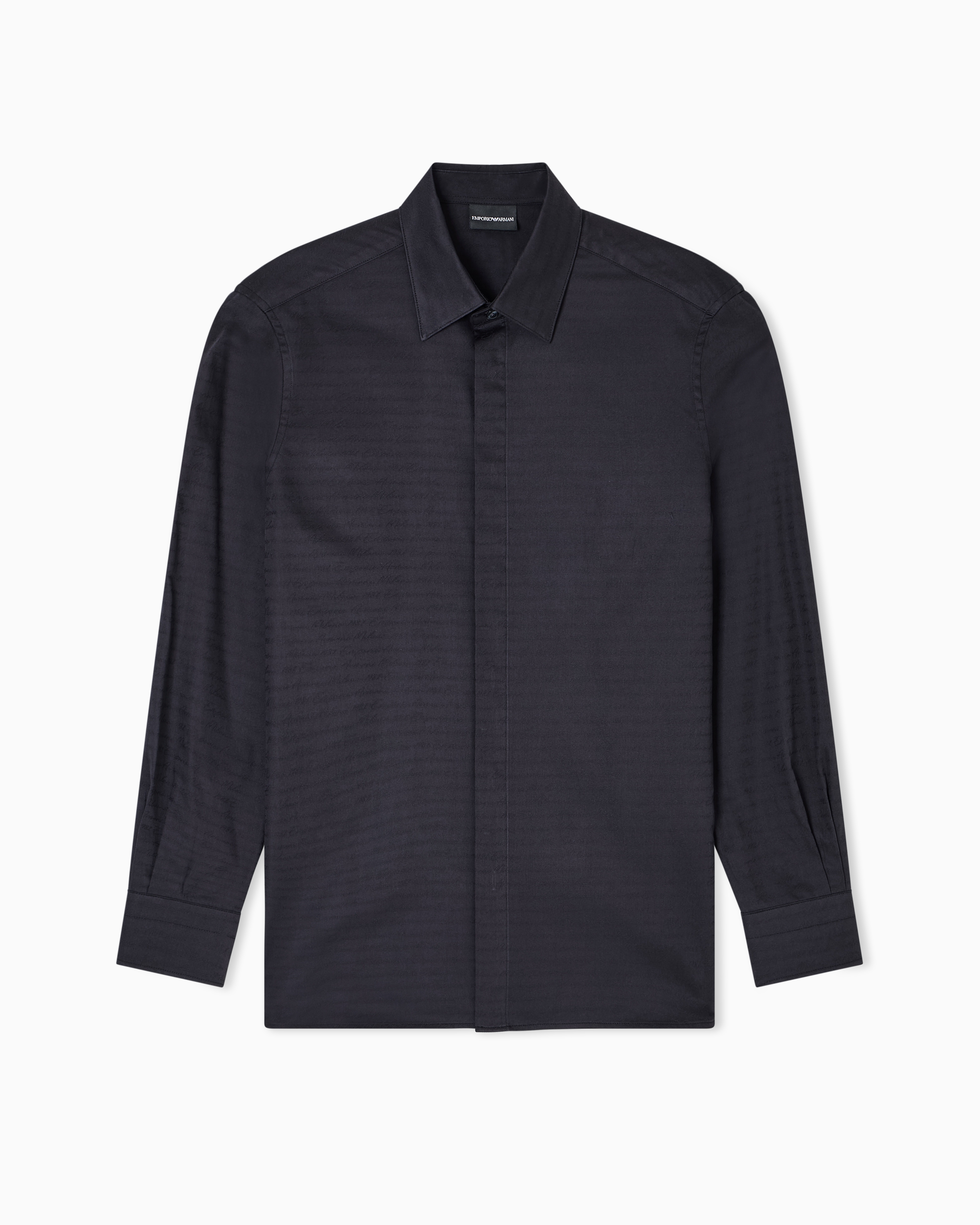 Emporio Armani - Cotton shirt with all-over jacquard logo, Man, Black, Size:
