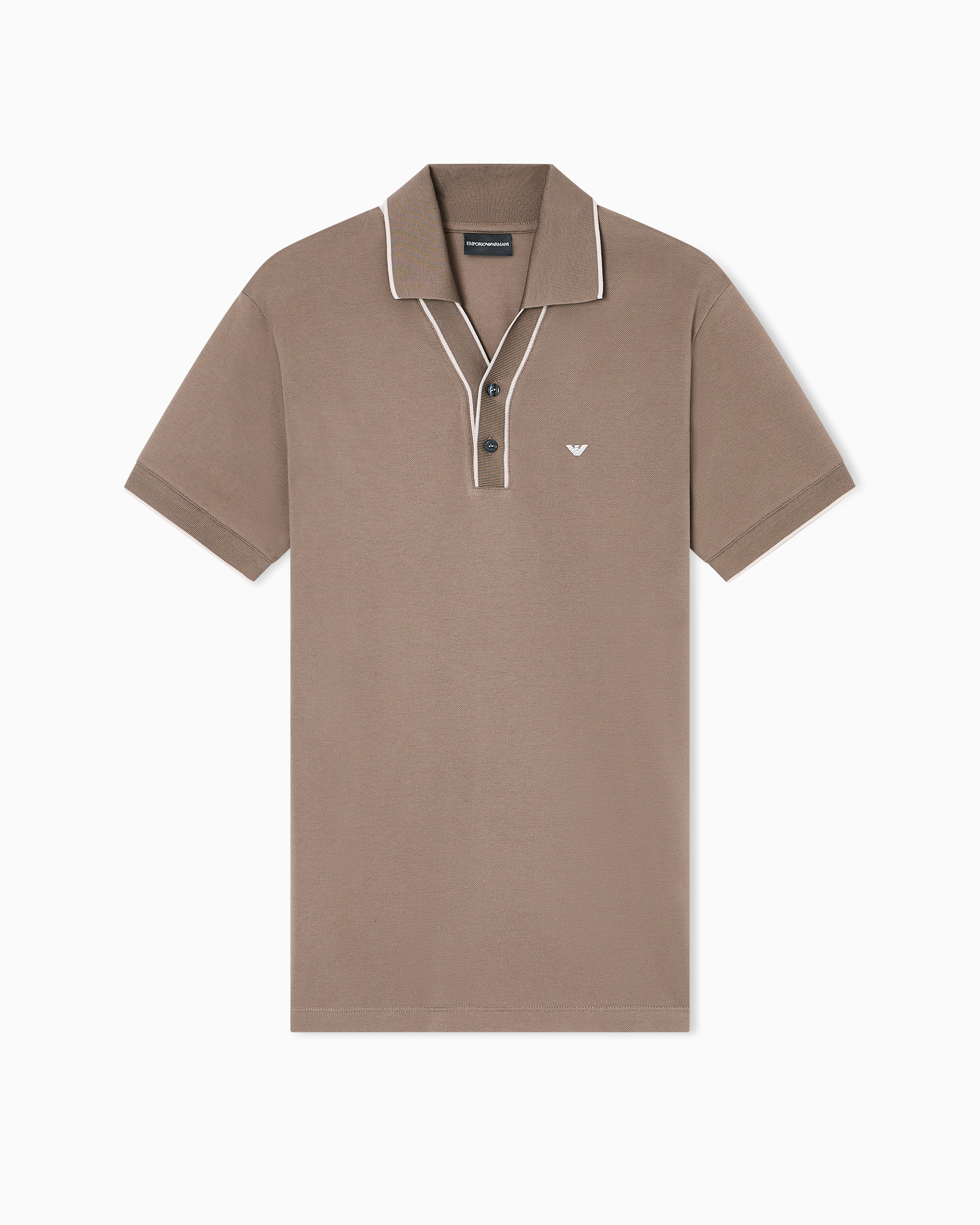 Emporio Armani - Piqué polo shirt with contrasting edges, Man, Beige, Size:
