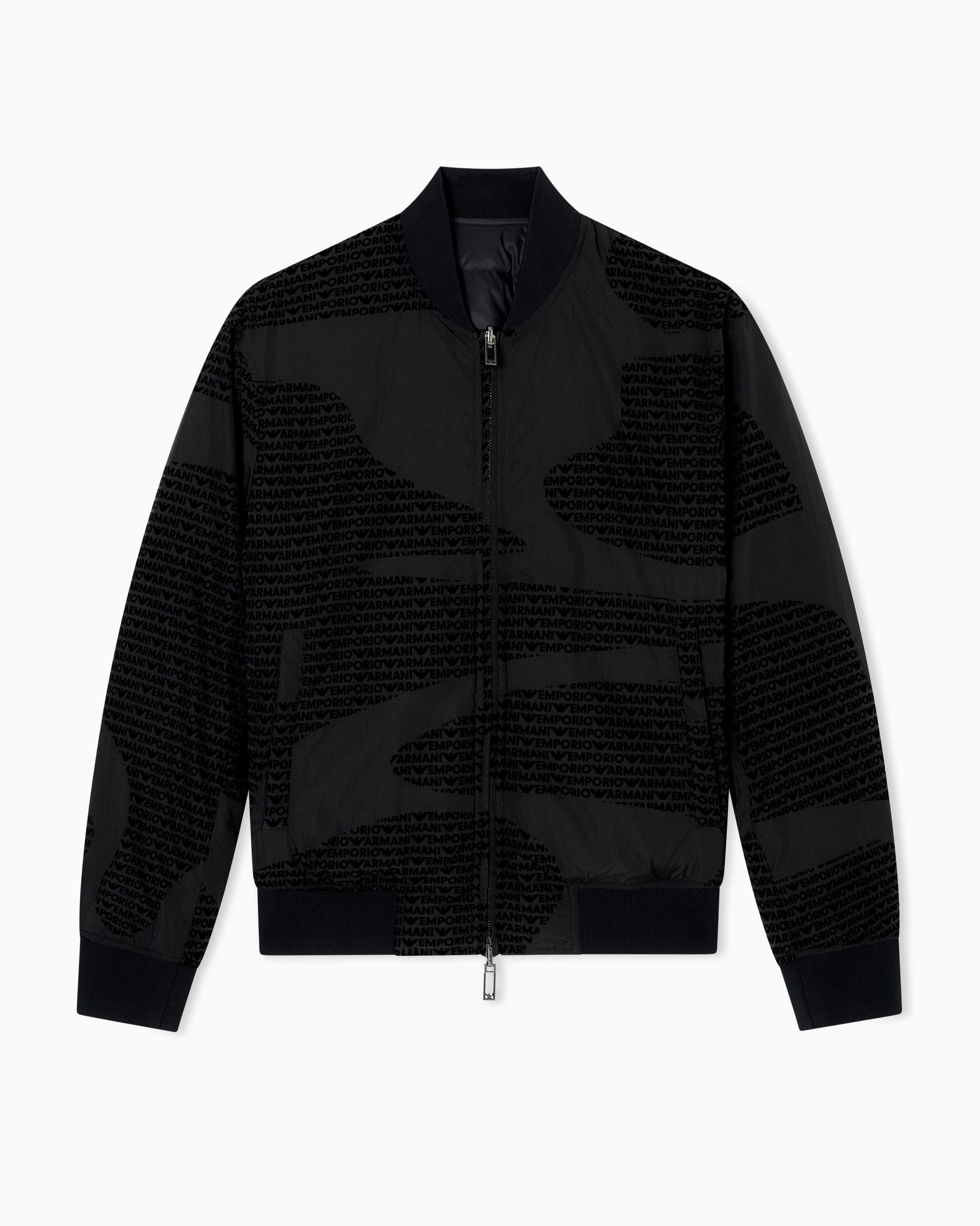 Emporio Armani - Reversible nylon blouson with flocked logo lettering, Man, Black, Size: 48