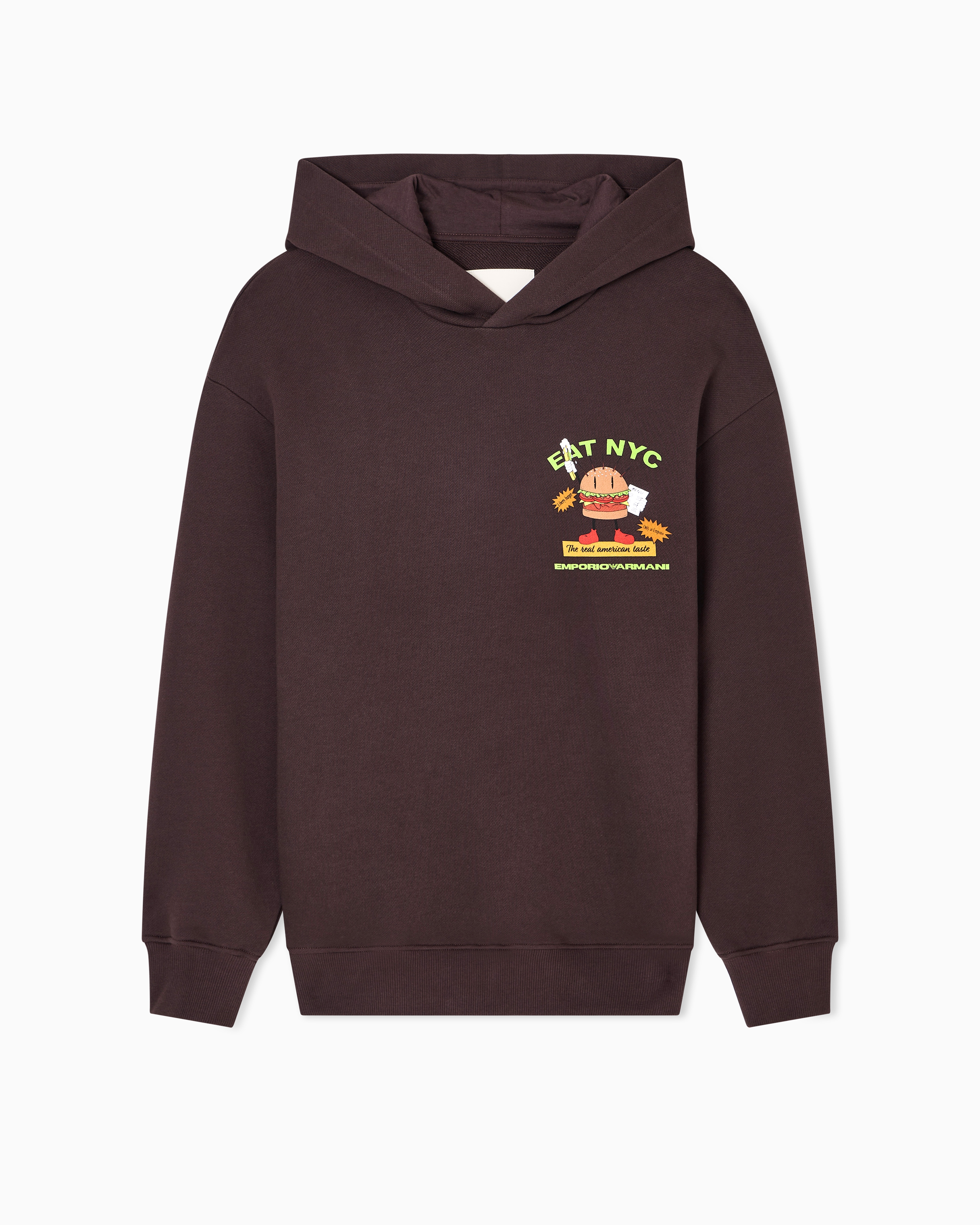 Emporio Armani - ASV New York Capsule Collection EAT NYC print jersey hooded sweatshirt, Man, Brown, Size: