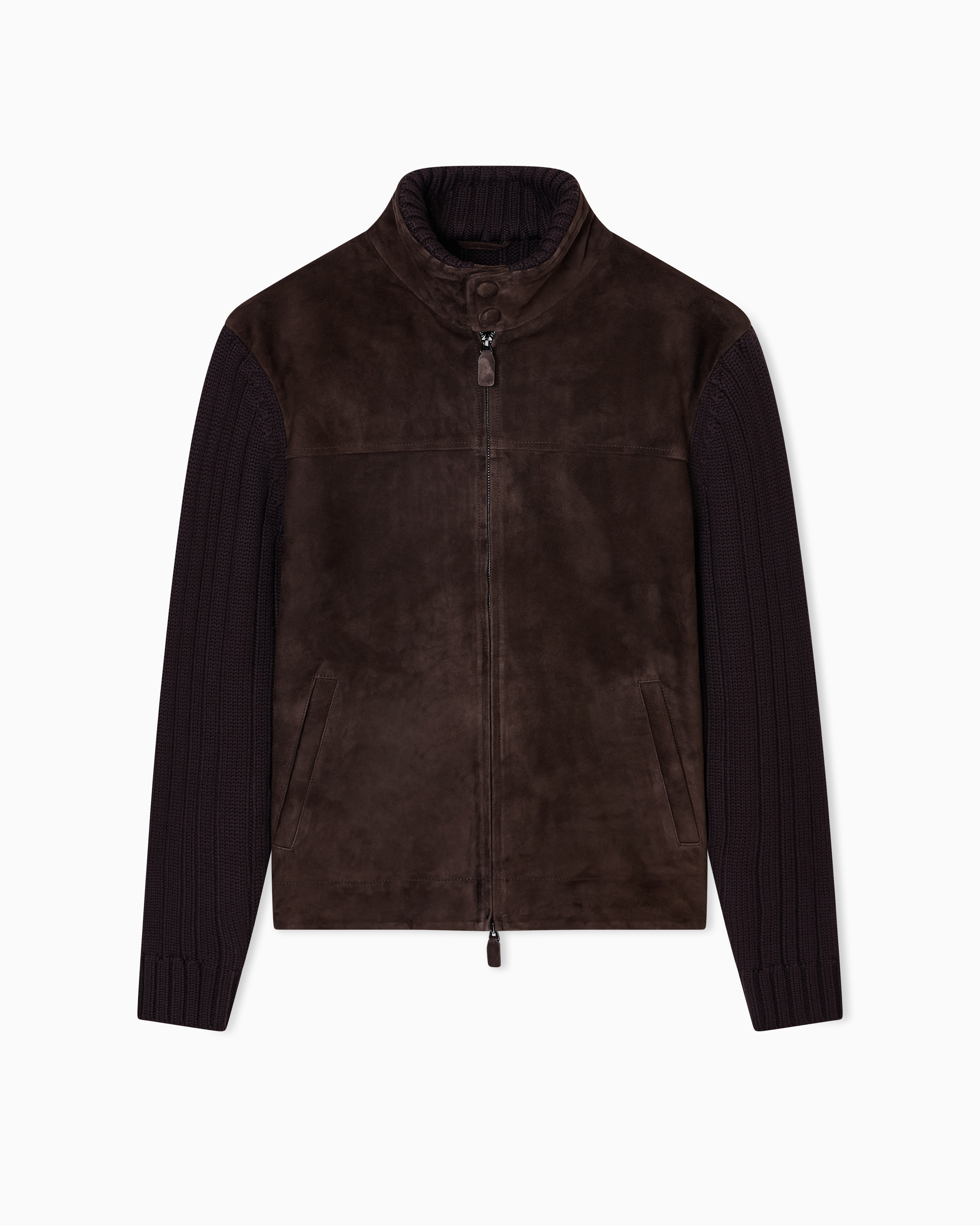 Emporio Armani - Suede and wool-blend knit blouson, Man, Grey, Size: