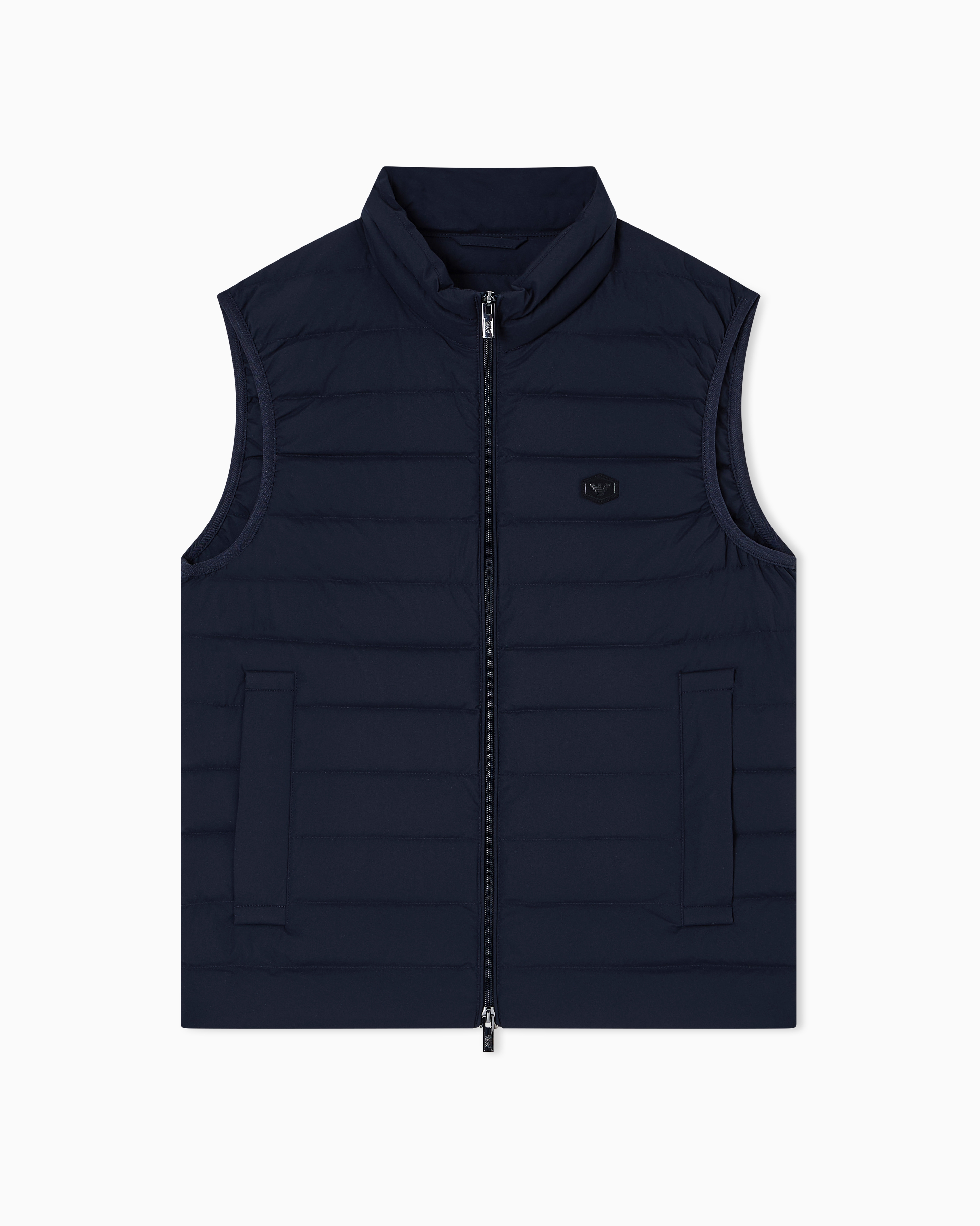 Emporio Armani - Sleeveless full-zip down jacket quilted nylon with eagle logo patch, Man, Navy Blue, Size: