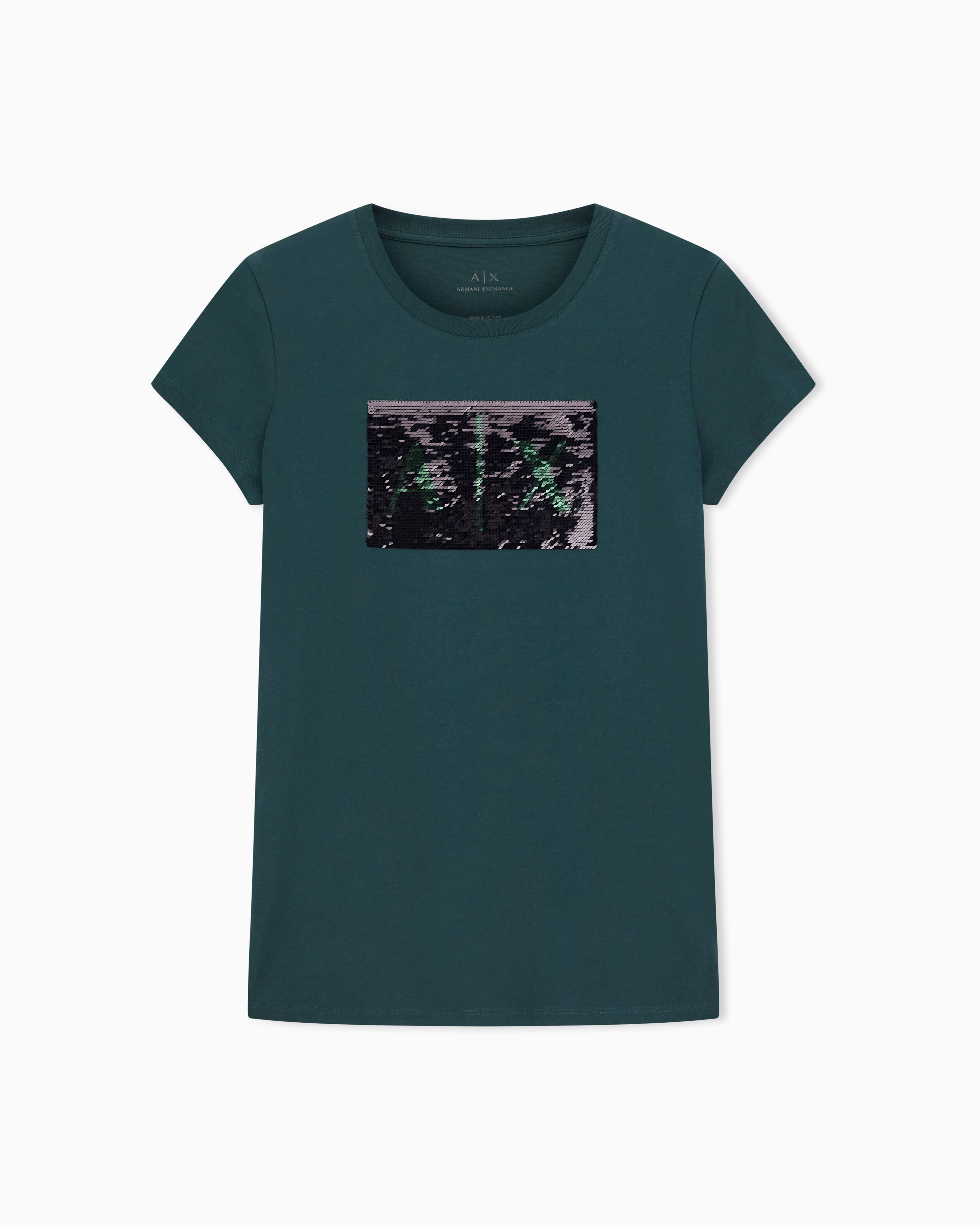 Armani Exchange - Slim fit T-shirt stretch cotton jersey, Woman, Green, Size: