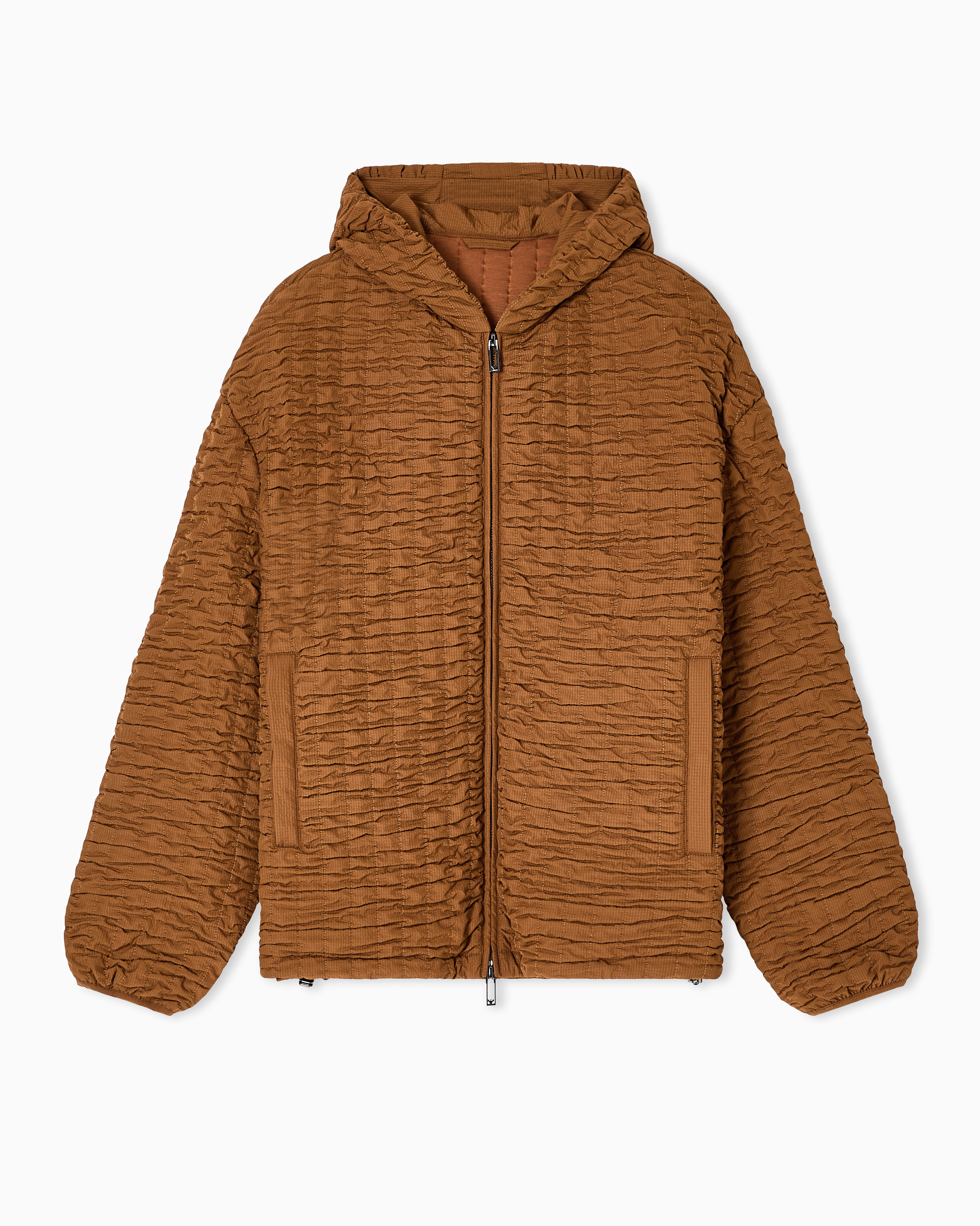 Emporio Armani - Embossed nylon hooded blouson, Man, Brown, Size: