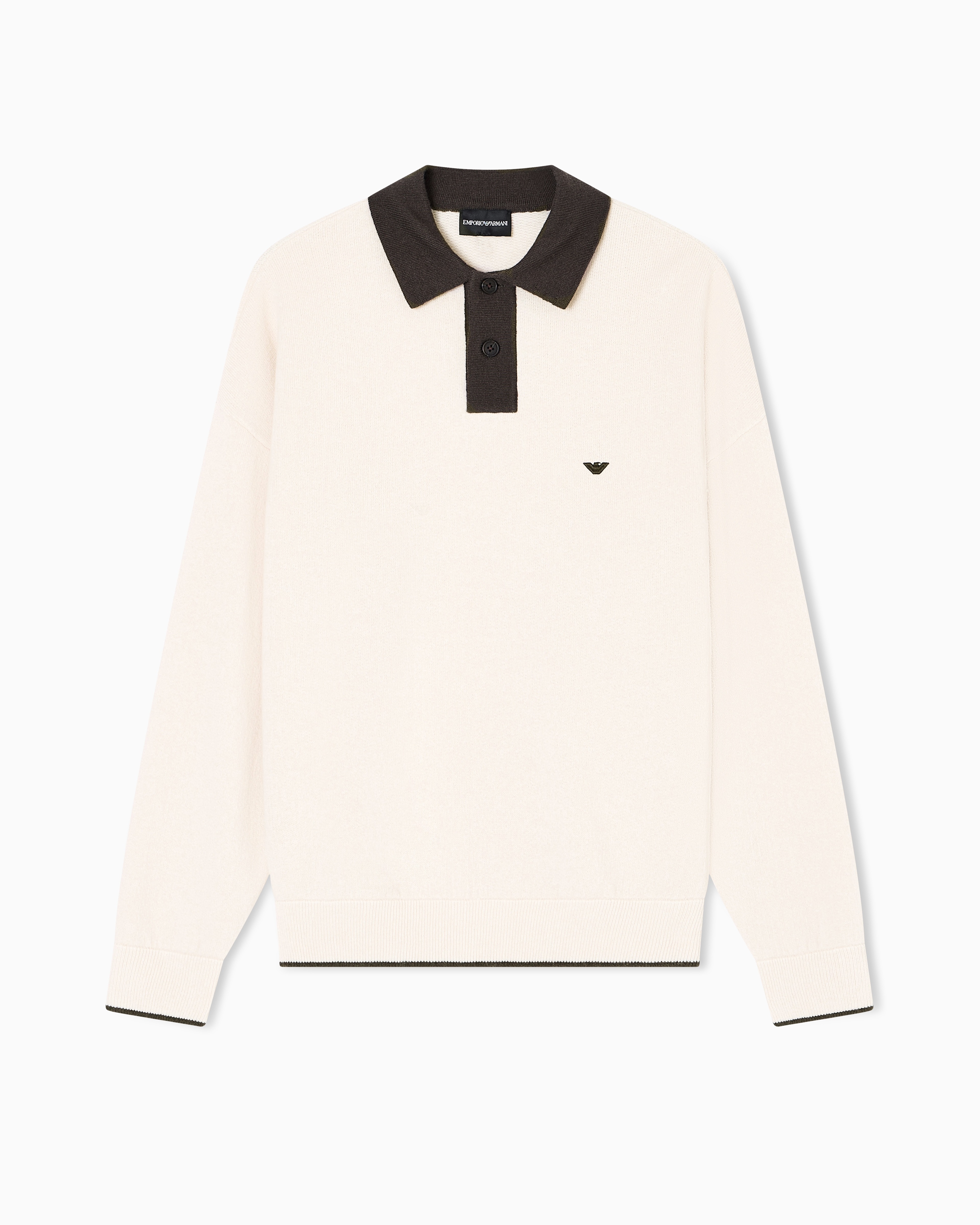 Emporio Armani - Polo-collar jumper pure virgin wool with a plush-knit., Man, Beige, Size: