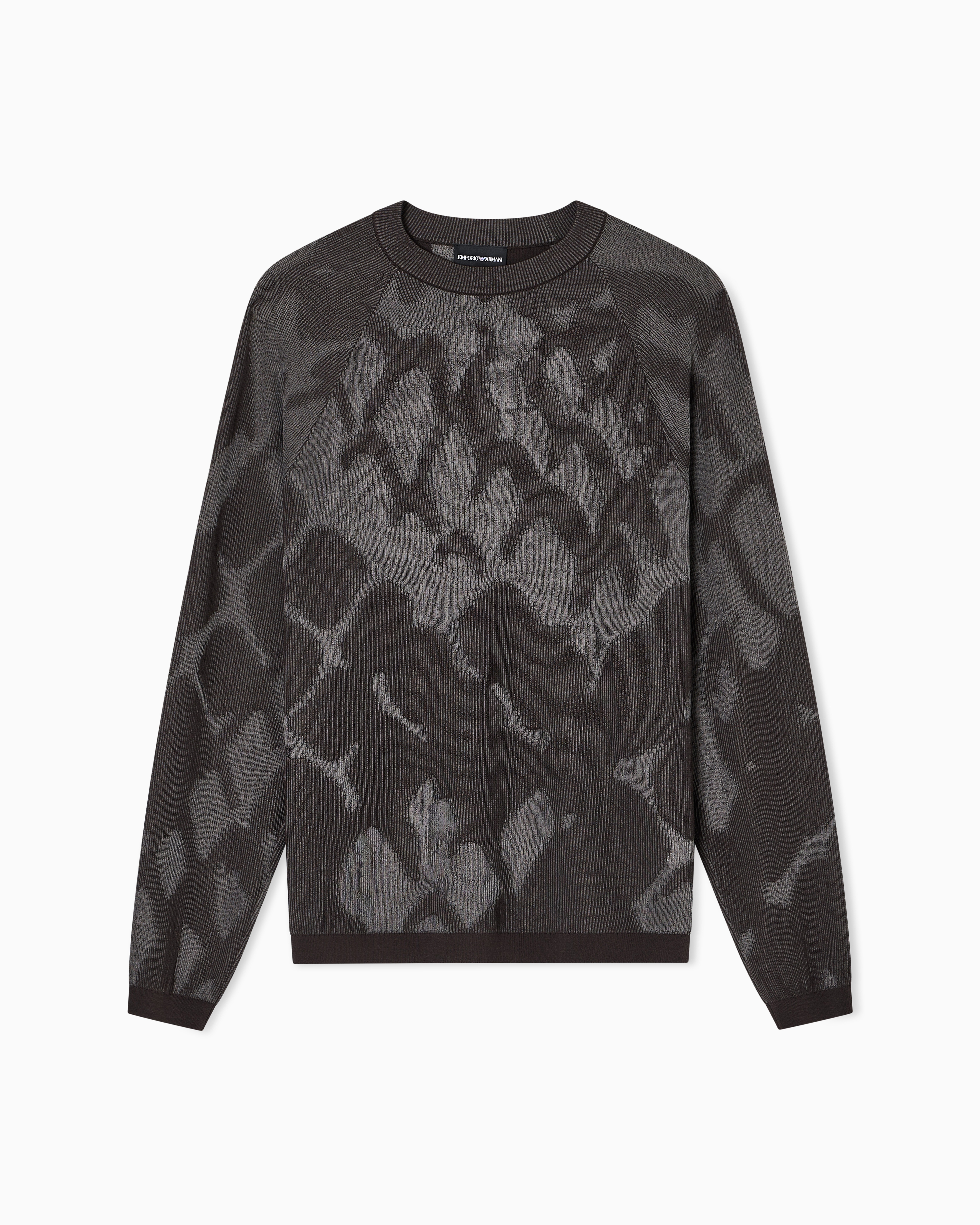 Emporio Armani - Plated ribbed viscose-blend jumper with an all-over design, Man, Green, Size:
