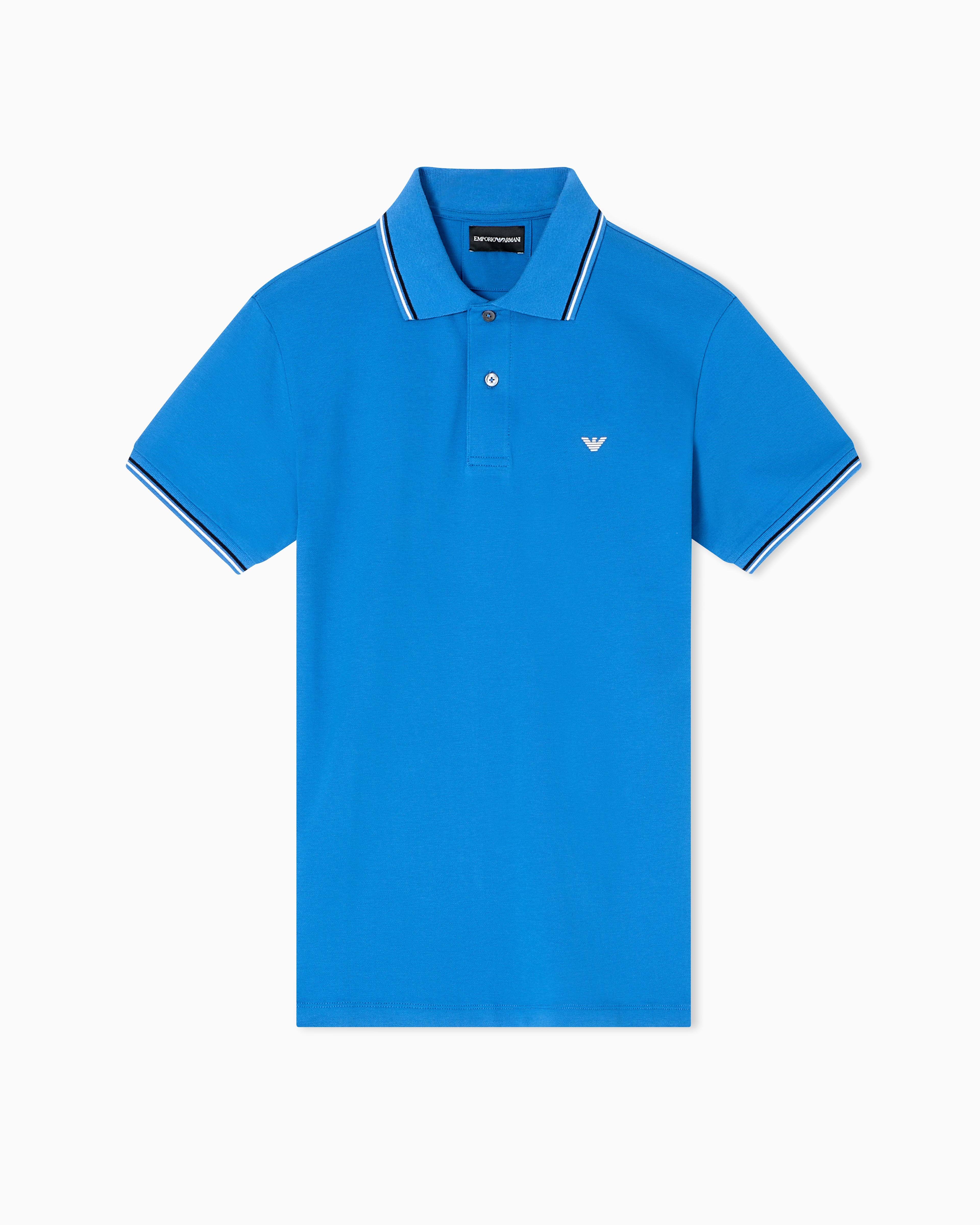Emporio Armani - Slim-fit stretch piqué polo shirt with micro eagle, Man, Blue, Size: